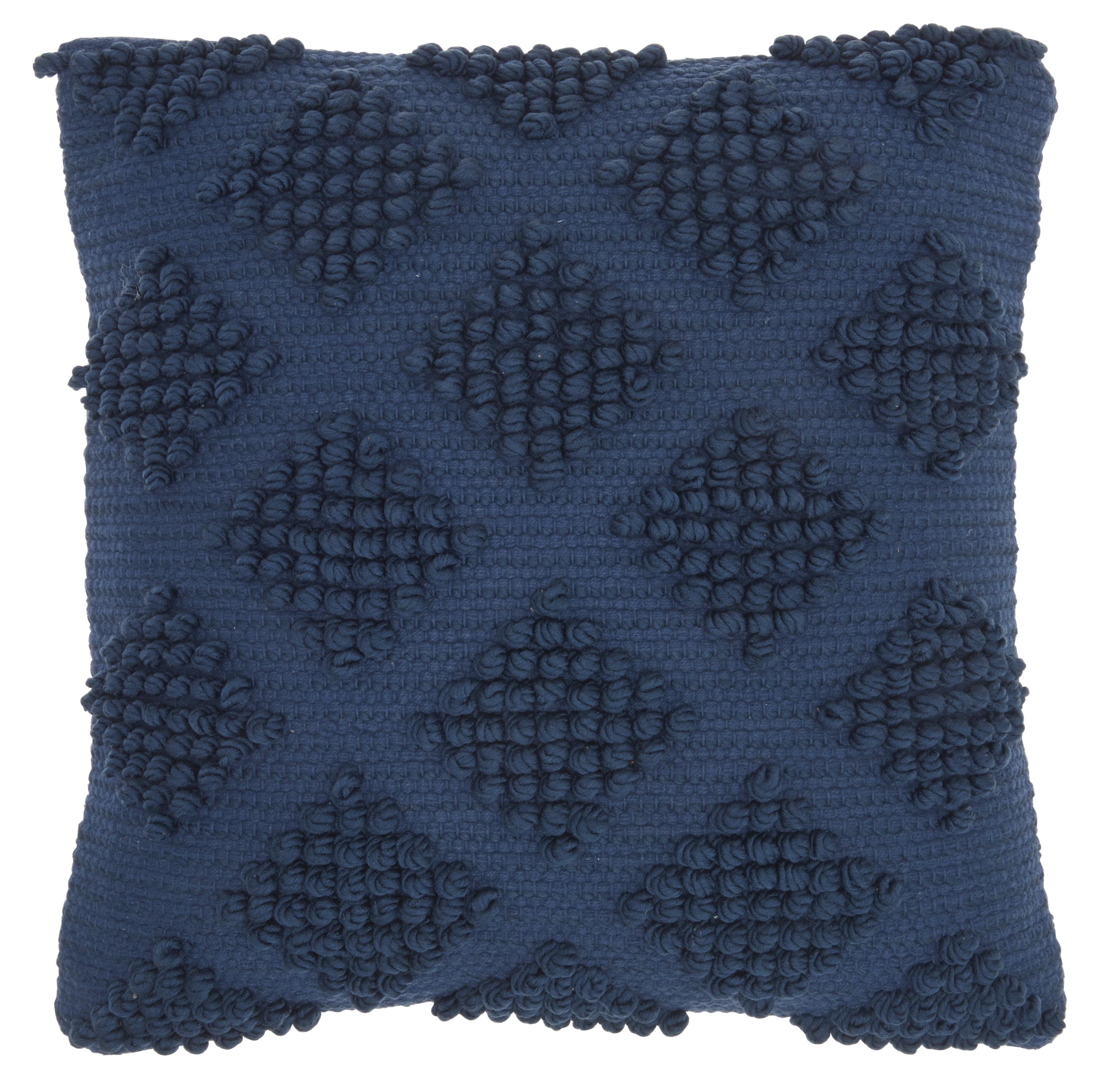 Navy Blue Woven Diamond 18" Square Cotton Throw Pillow