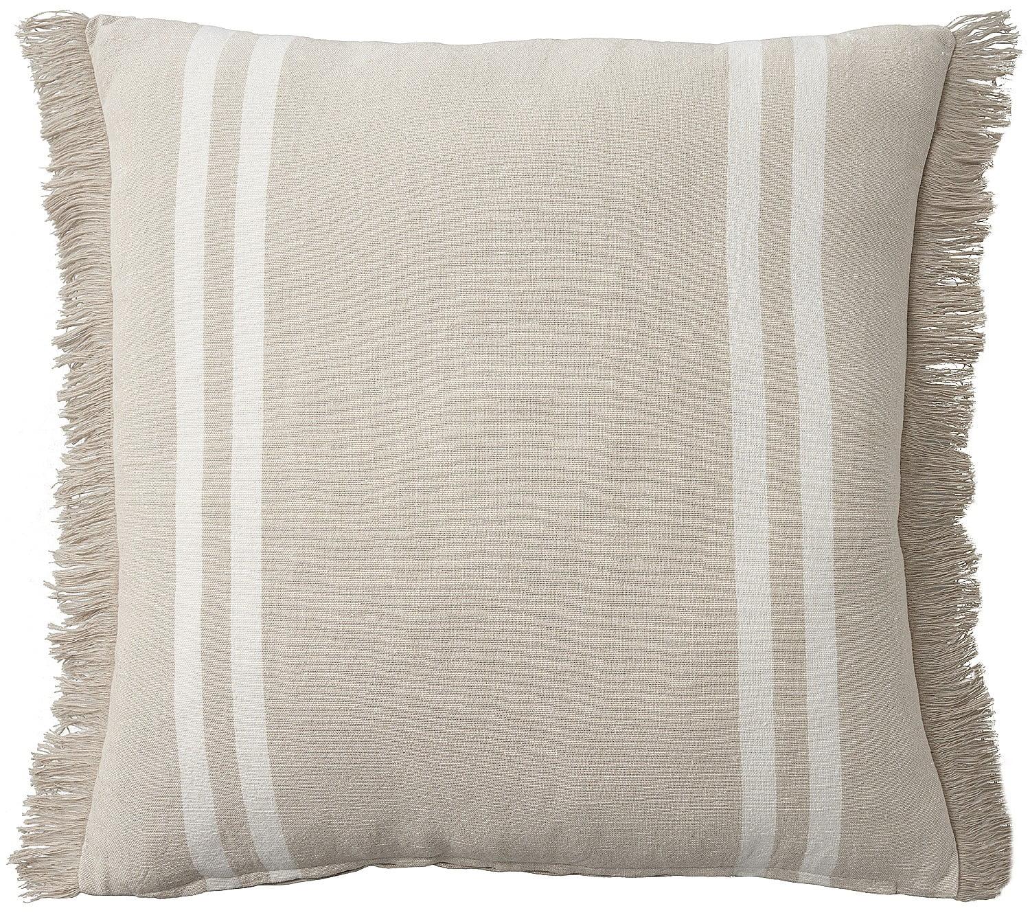 Beige Cotton Linen Striped 20" Square Throw Pillow