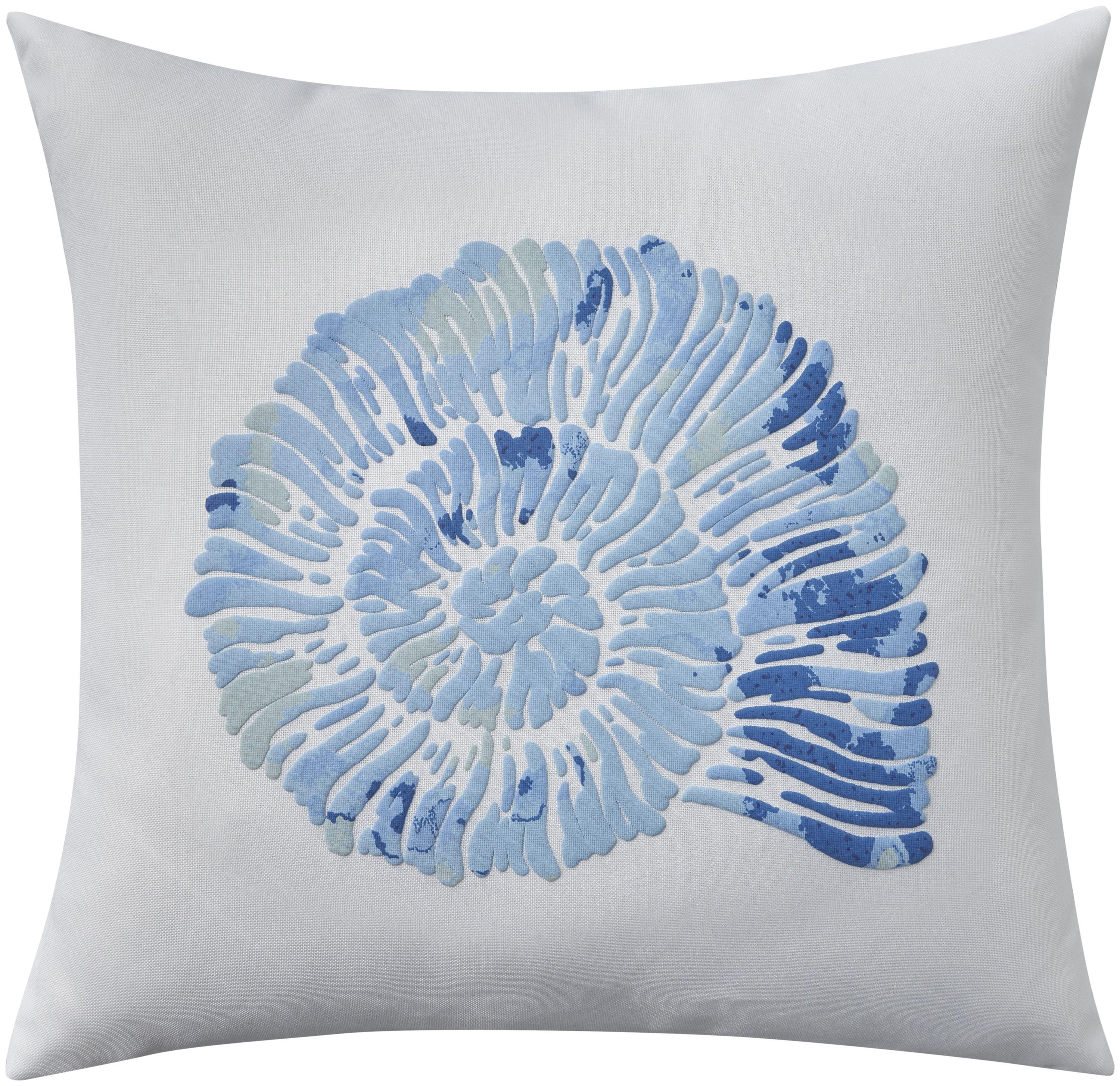 White and Blue Nautical Conch Shell Polyester Throw Pillow 18" x 18"