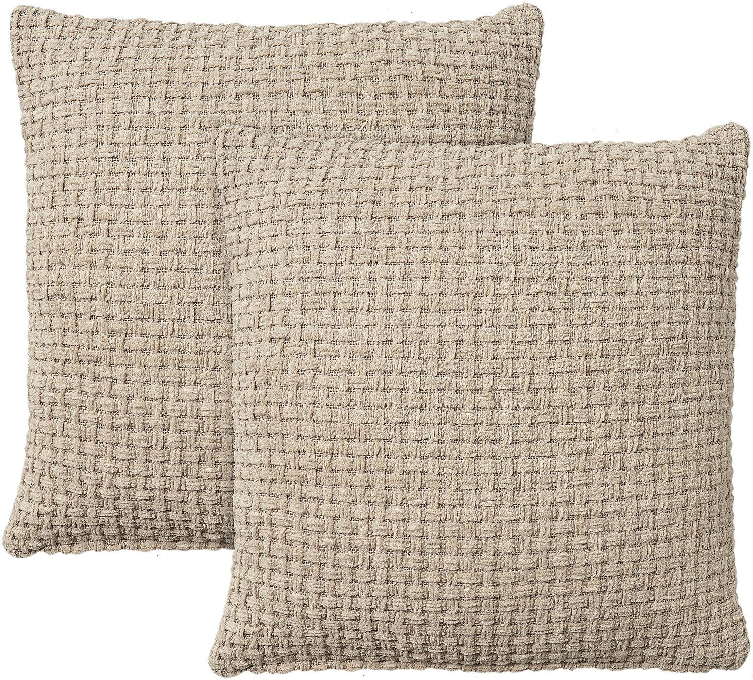 Beige Woven Chenille 18" x 18" Set of 2 Throw Pillows