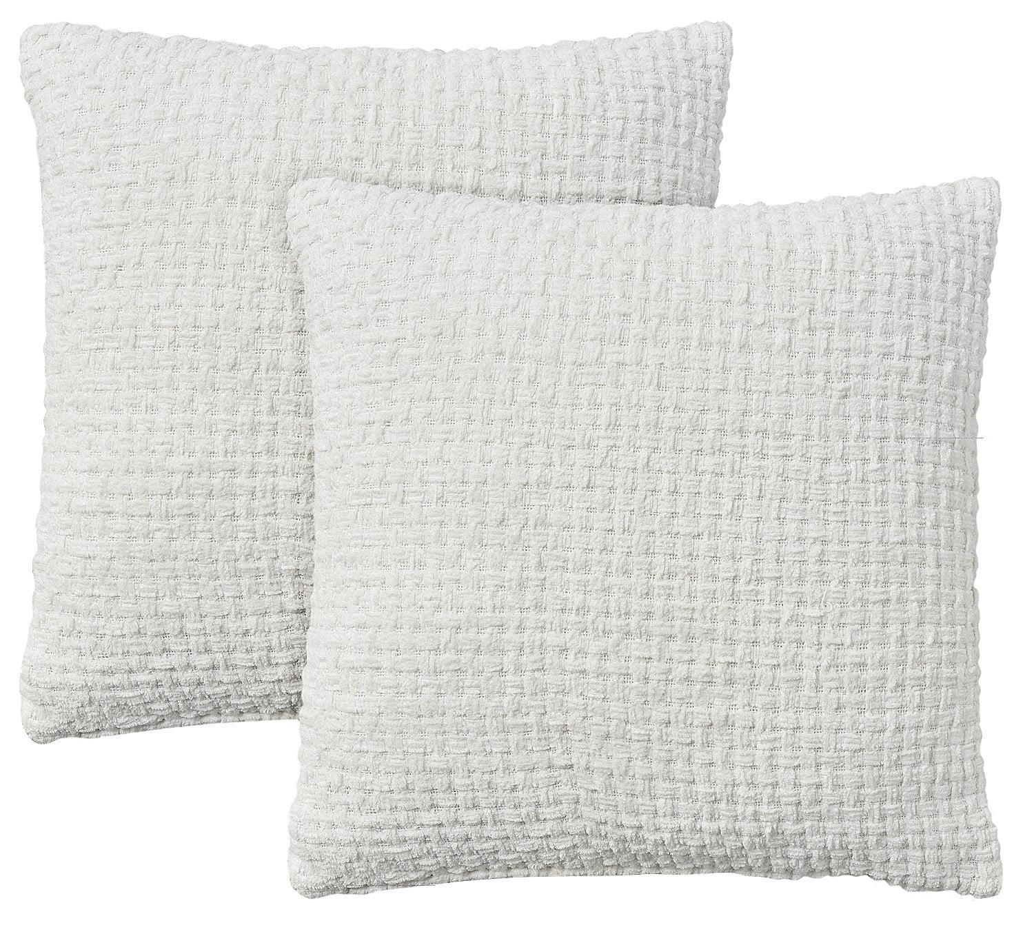 White Chenille Waffle Weave 18" x 18" Throw Pillow Set