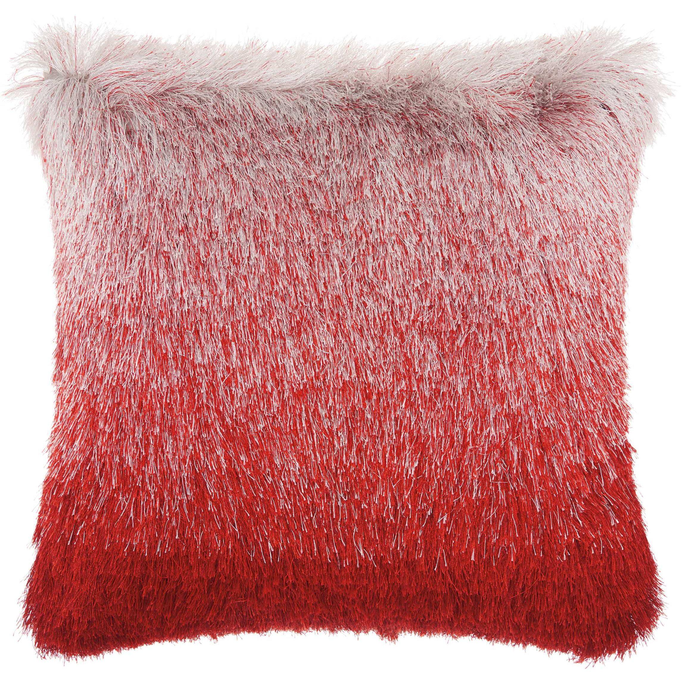 Red and Silver Shag Polyester Square Throw Pillow