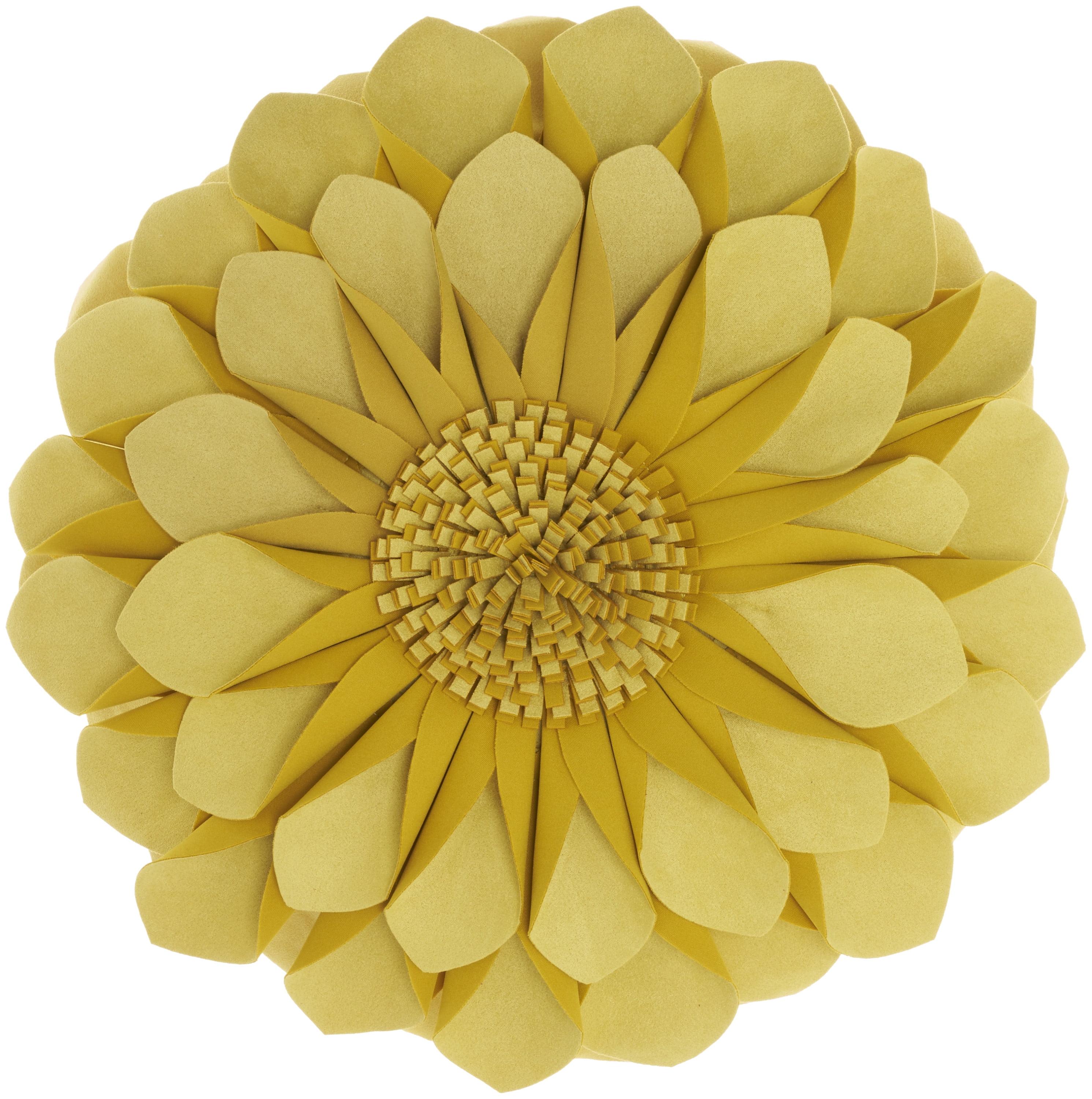 Suedette Yellow Flower Round 14" Throw Pillow