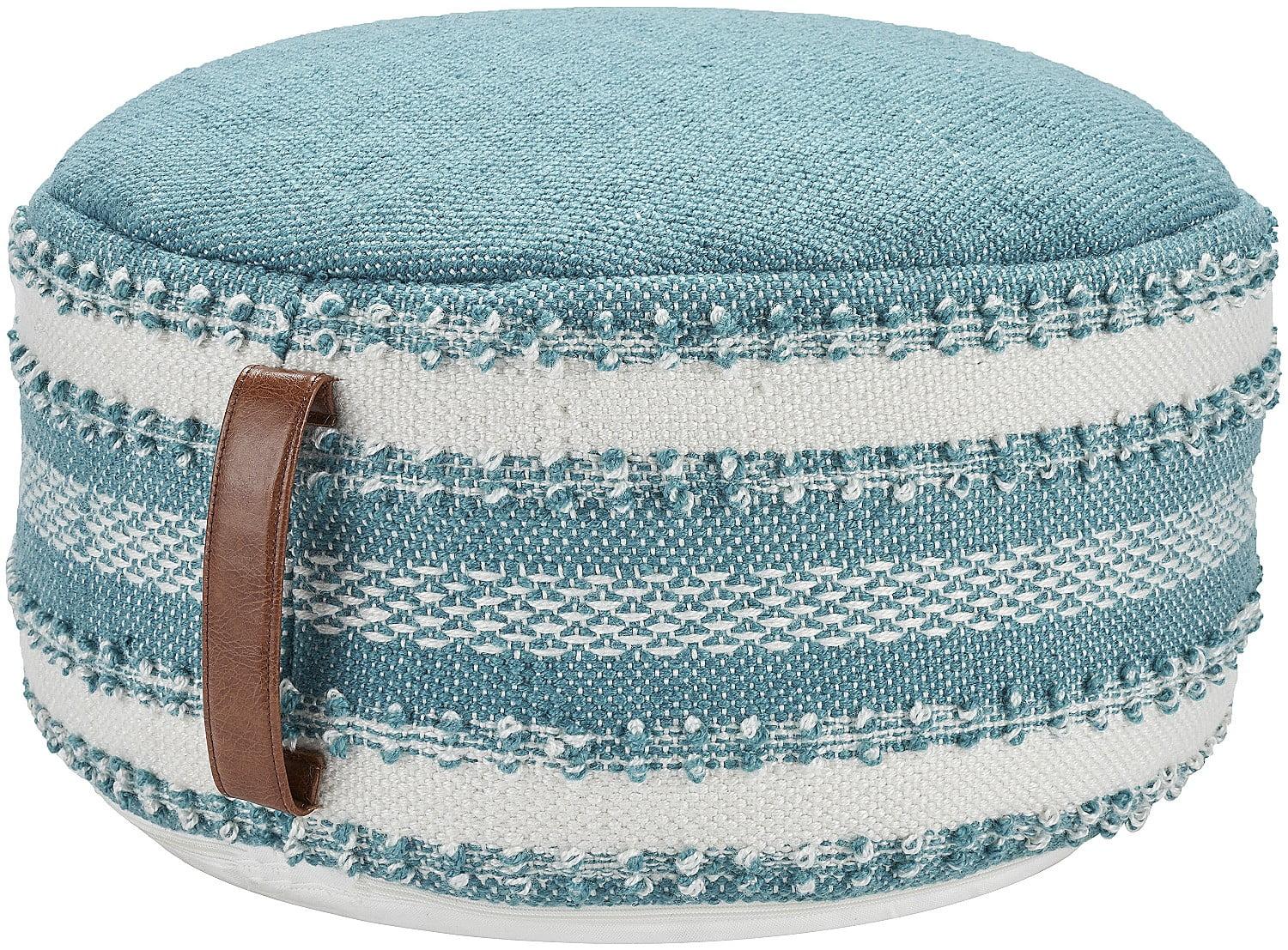 Mina Victory Turquoise & White Stripe-Knot Geometric Outdoor Pouf