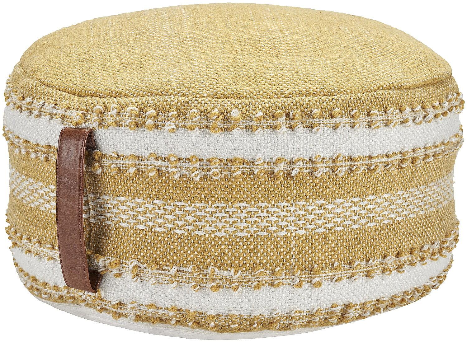 Mina Victory  Woven Stripes & Dots 20" x 20" x 12" Yellow Outdoor Poufs