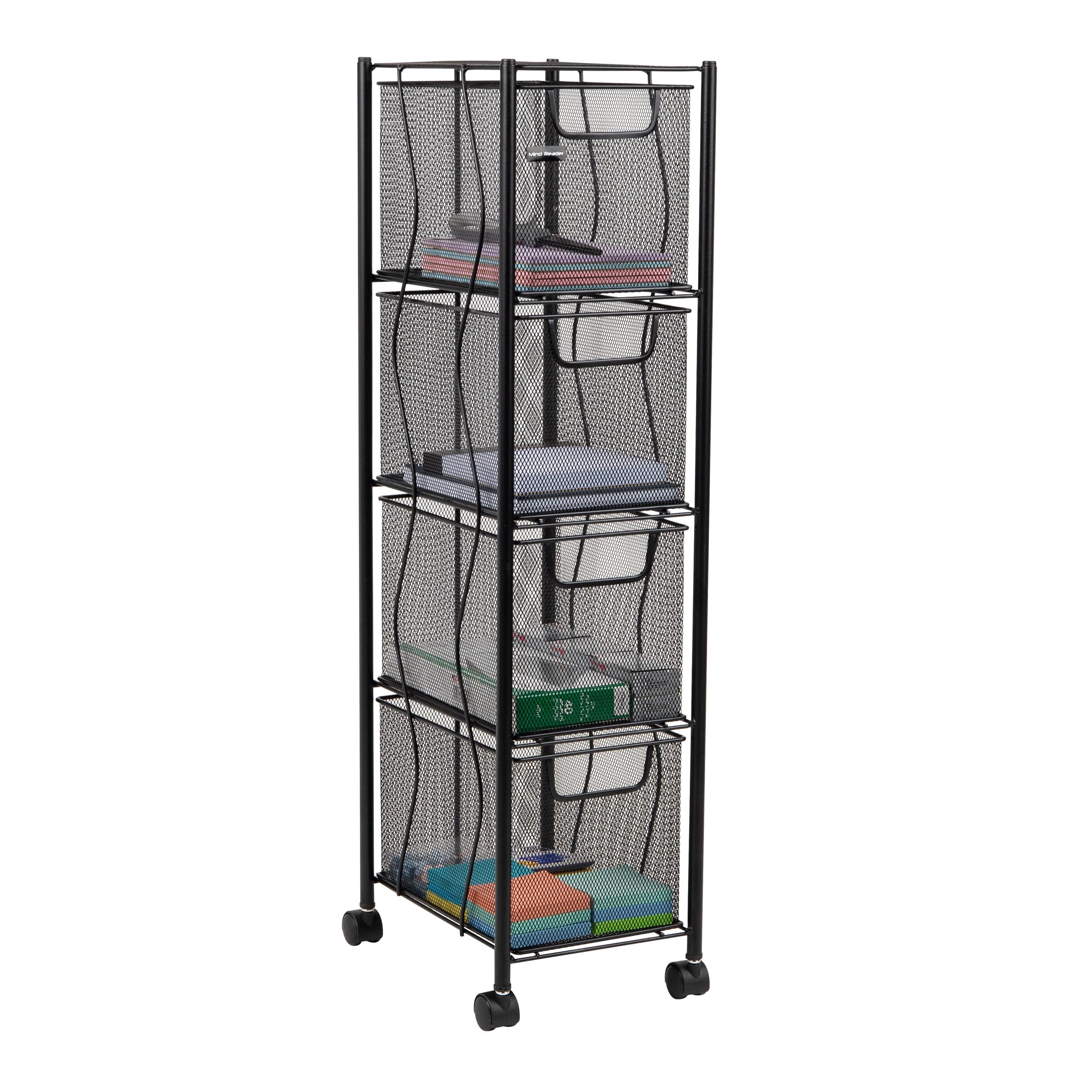 Mind Reader Mind Reader Rolling Cabinet with Drawers, Desk Organizer, Storage, 8"L x 11"W x 31.5"H, Black