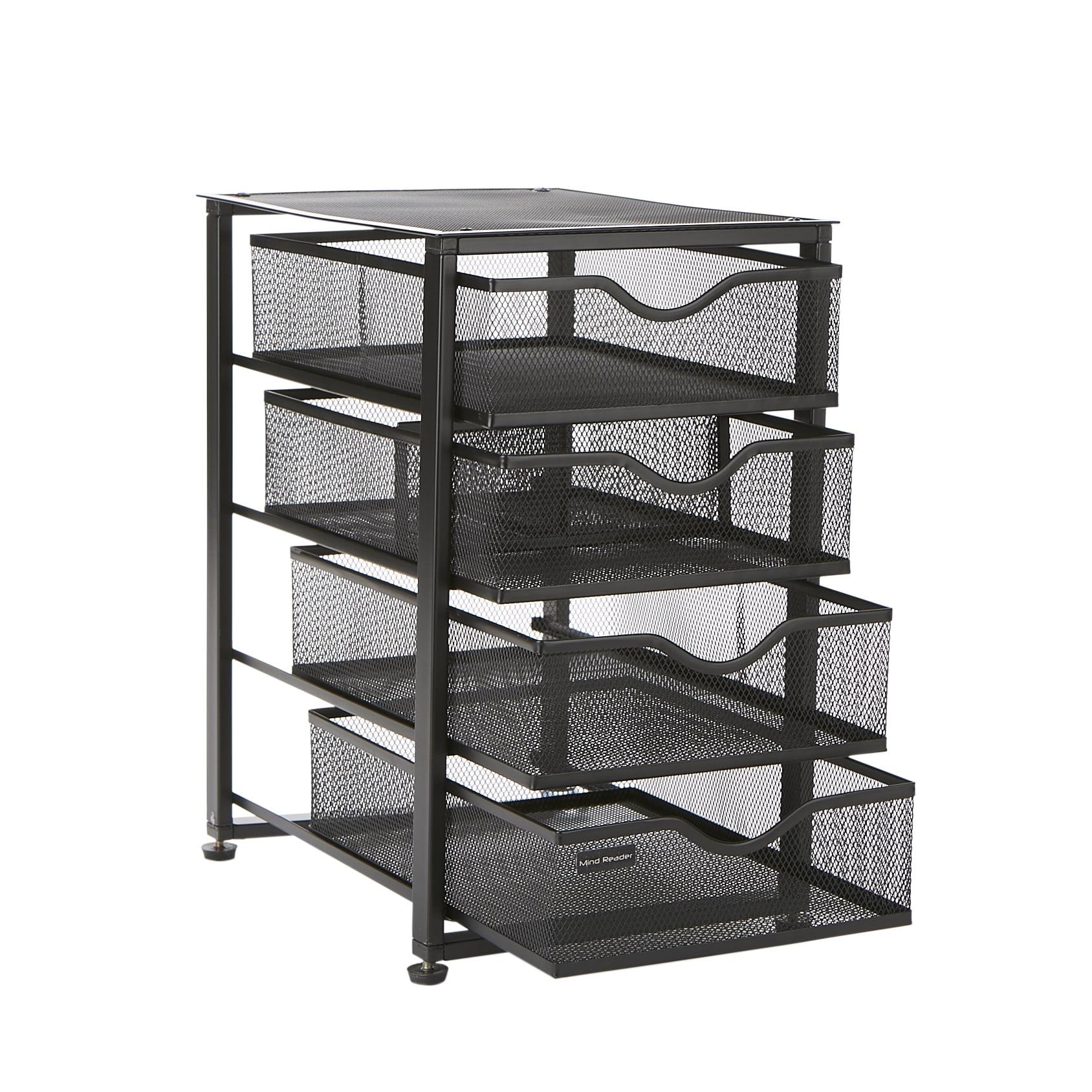 Compact Black Metal Mesh 4-Drawer Cabinet Organizer