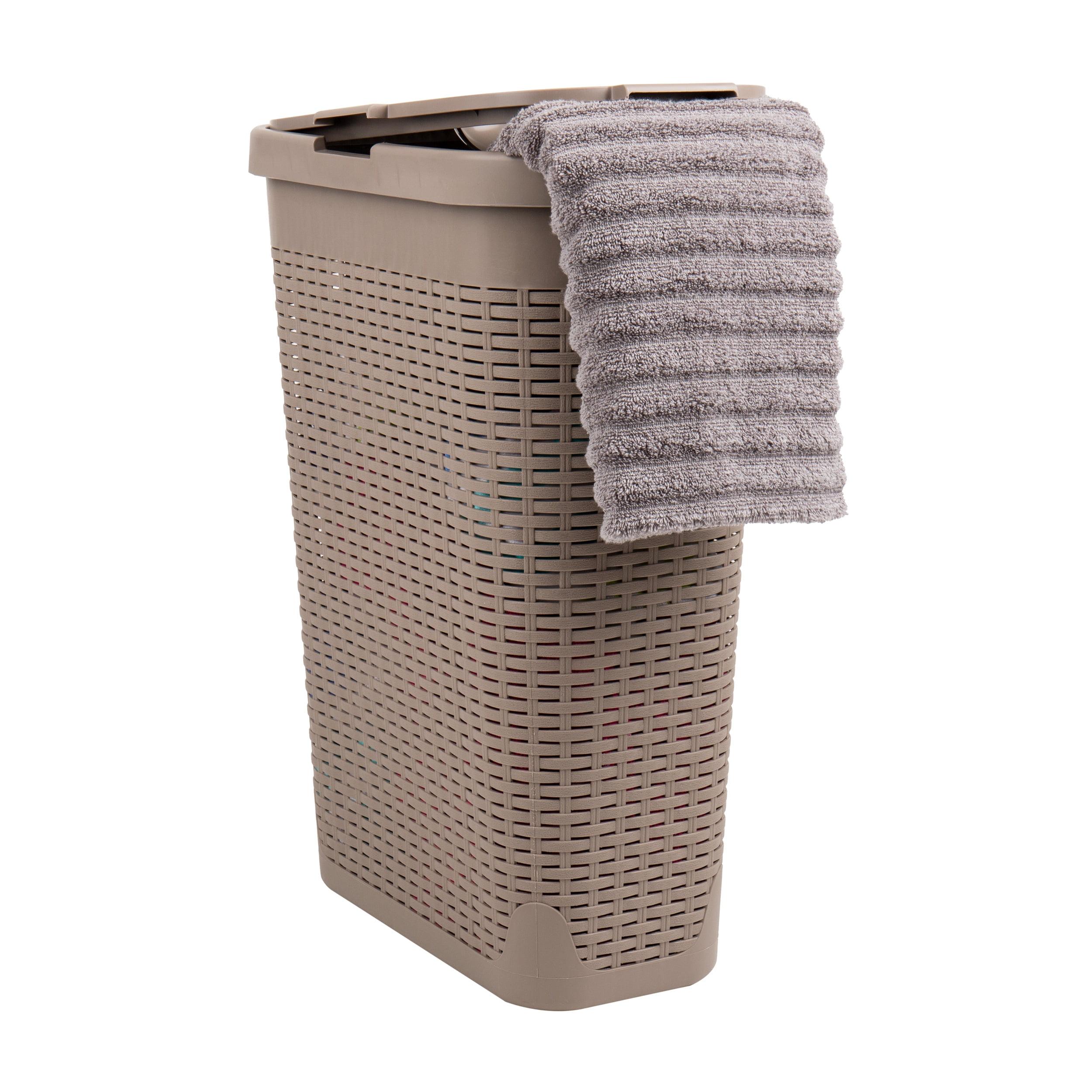 Mind Reader Mind Reader 40L Slim Laundry Hamper, Clothes Basket, Lid, Wicker Design, Plastic