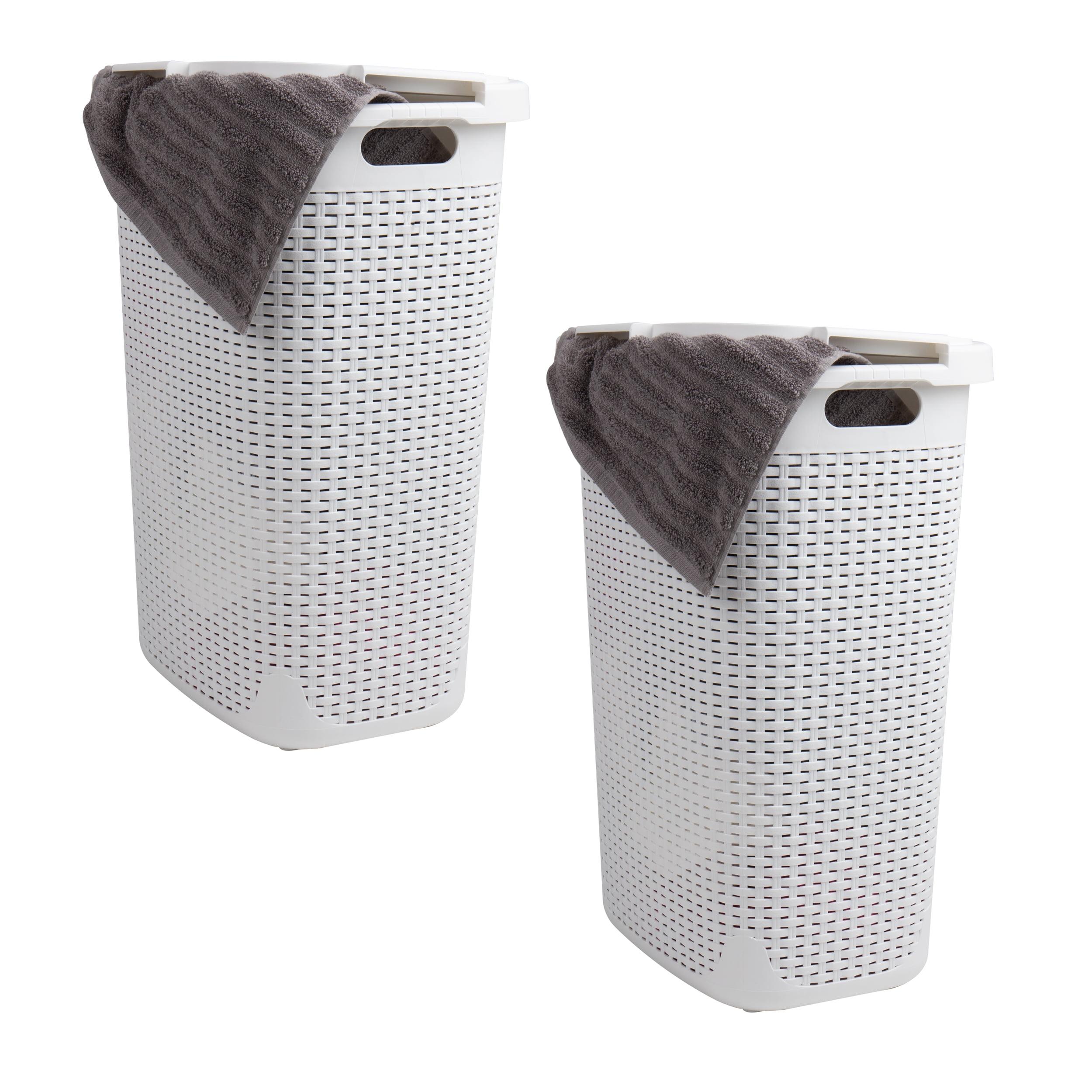 Mind Reader Mind Reader 60L Slim Laundry Hamper, Clothes Basket, Lid, Wicker Style, Plastic, 17.65"L x 13.75"W x 24.15"H, 2-Pack