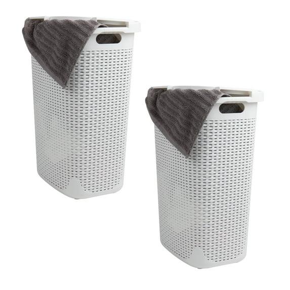 Mind Reader Mind Reader 60L Slim Laundry Hamper, Clothes Basket, Lid, Wicker Style, Plastic, 17.65"L x 13.75"W x 24.15"H, 2-Pack