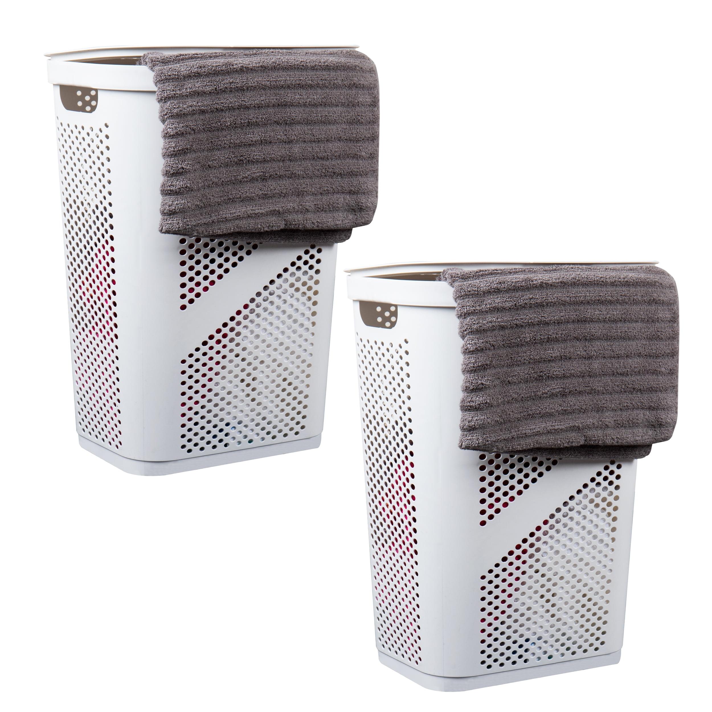 Mind Reader Mind Reader 60L Slim Laundry Hamper, Clothes Basket, Lid, Ventilated, Plastic, 17.25"L x 13.75"W x 23.5"H, 2-Pack
