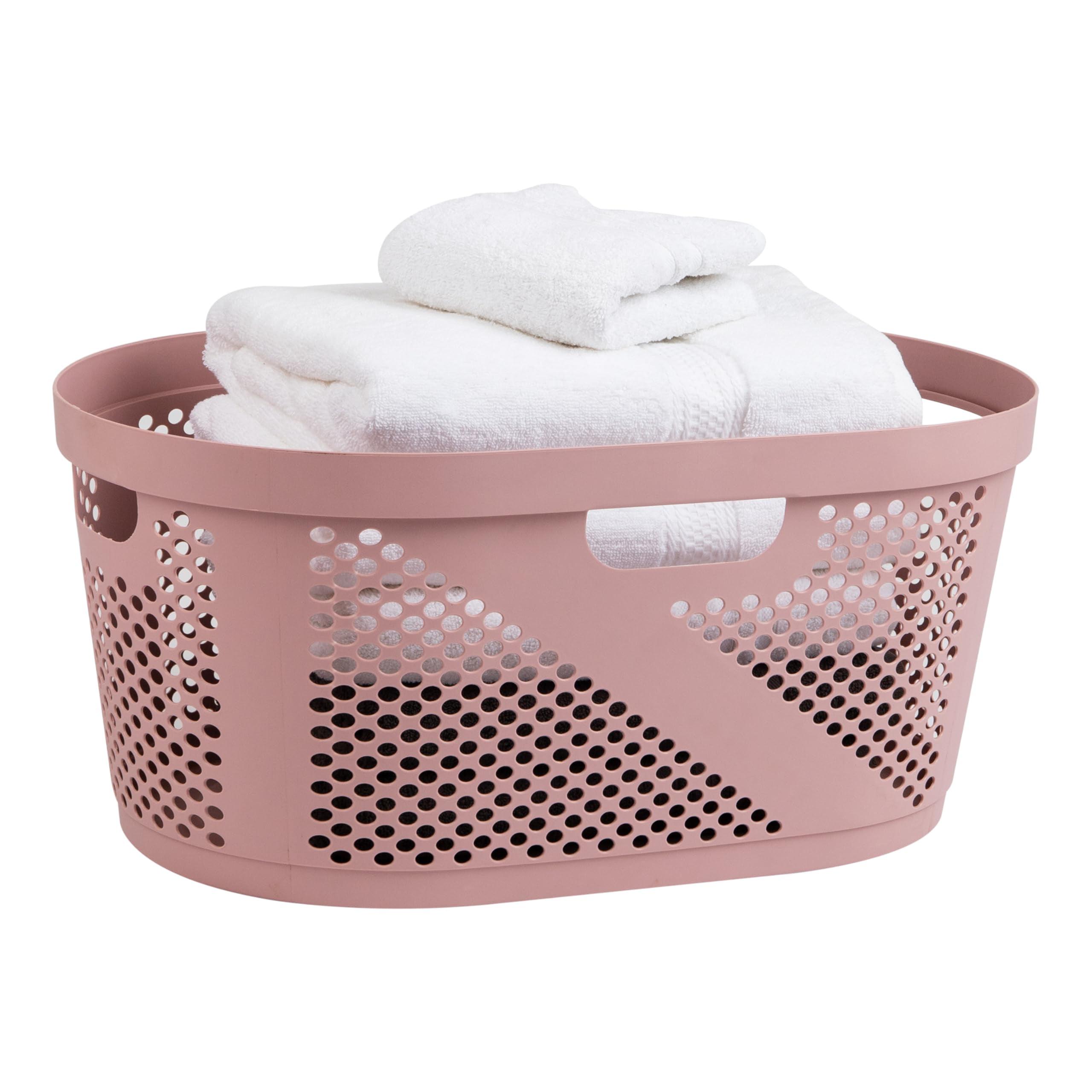 Mind Reader Basket Collection, Laundry Basket, 40 Liter (10kg/22lbs) Capacity, Cut Out Handles, Ventilated, Pink