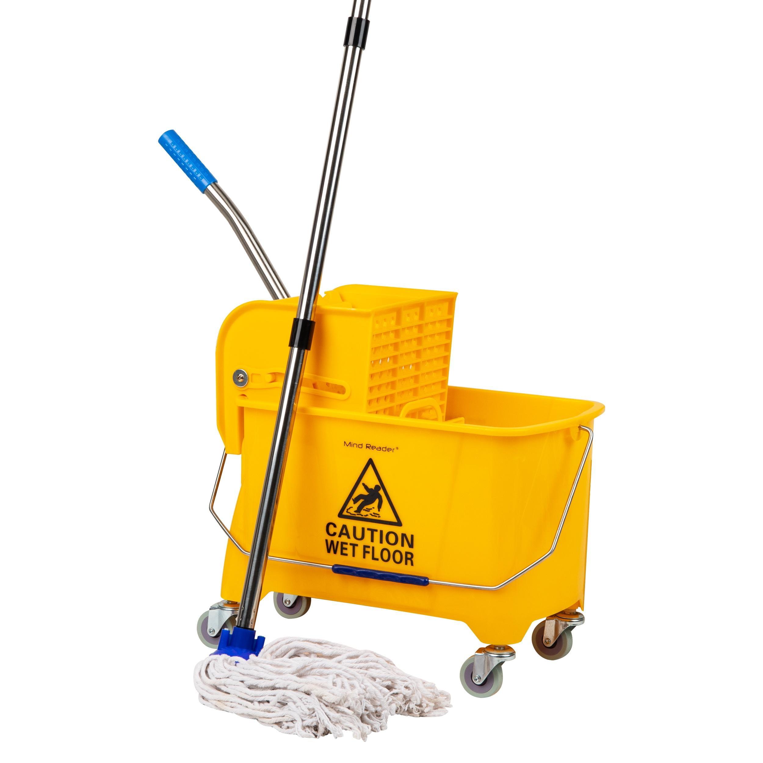 Yellow Polyethylene Mop Bucket with Wringer and Wheels, 22 Qt