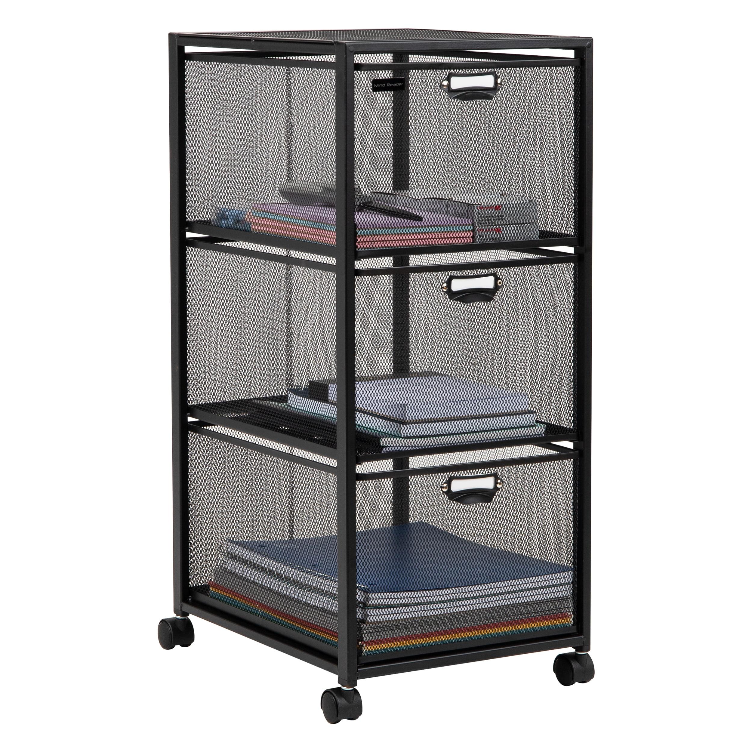 Minimalist Black Metal-Mesh 3-Drawer Mobile Storage Trolley