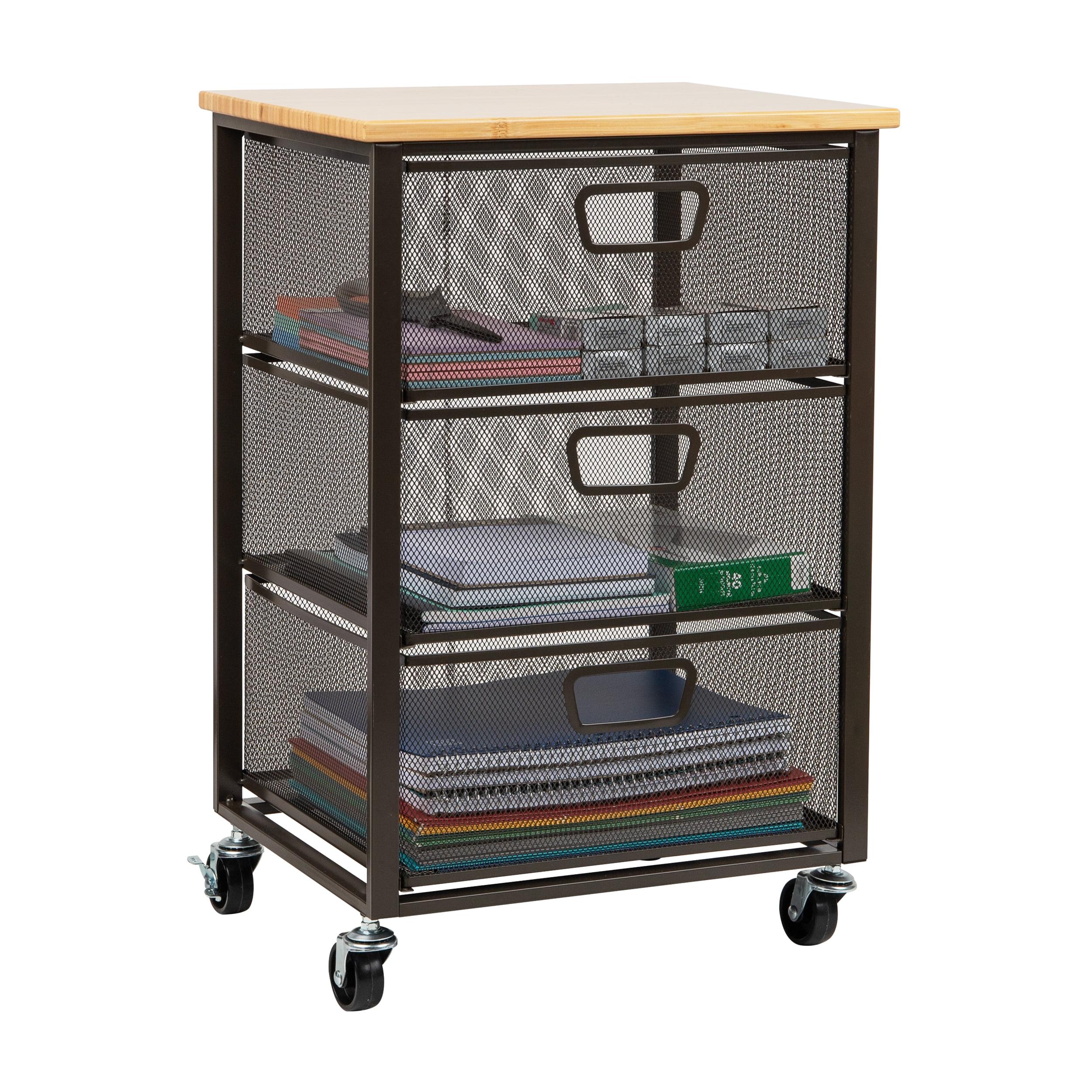 Mind Reader Cart with Drawers, Laundry Organizer, Storage, Bathroom, Kitchen, Metal Mesh, 15.75"L x 13"W x 24.25"H, Black