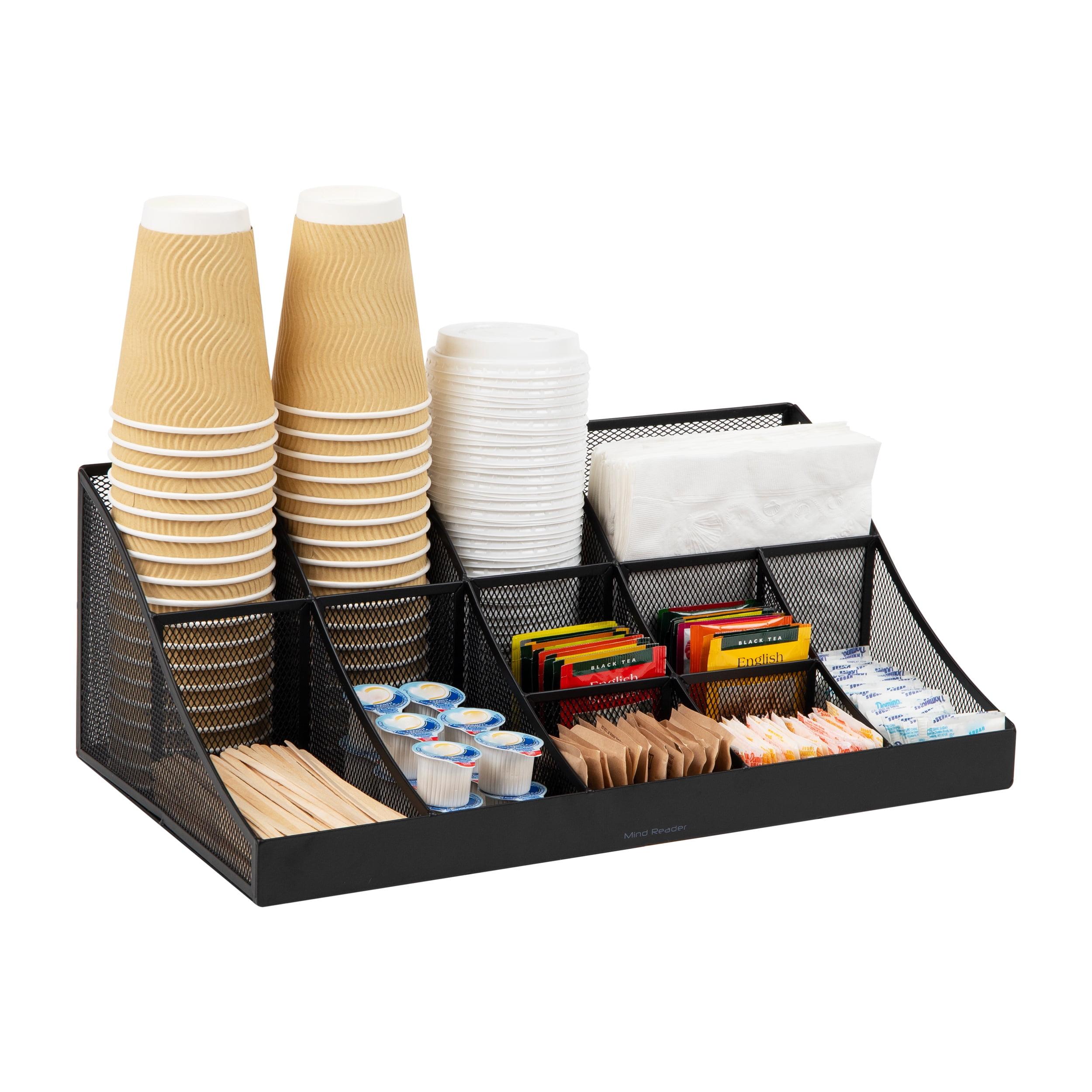 Mind Reader Cup and Condiment Station, Countertop Org, Coffee Bar, Kitchen, Metal Mesh, 17.875"L x 9.5"W x 6.625"H