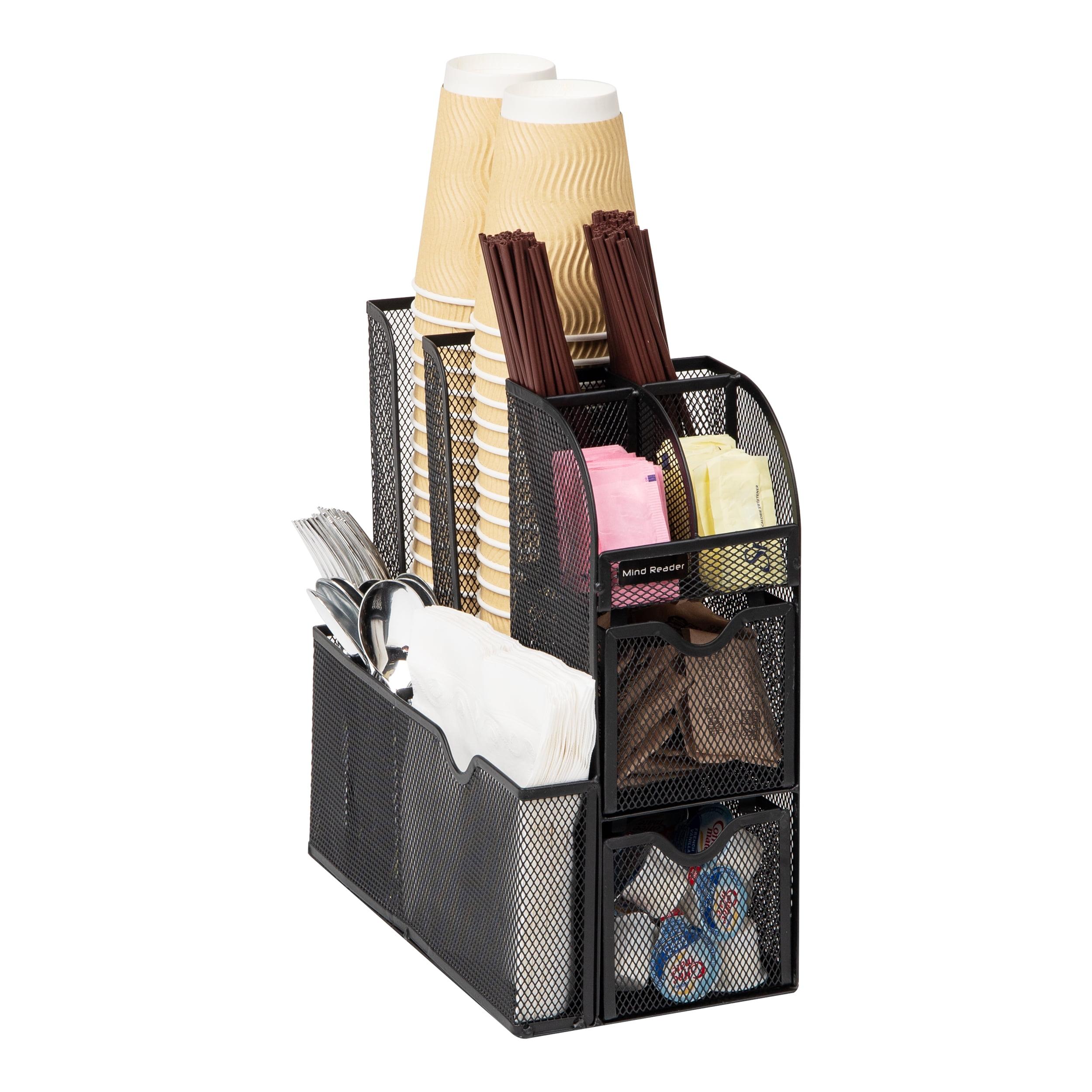 Mind Reader Cup and Condiment Station, Countertop Organizer, Coffee Bar, Kitchen, Metal Mesh, 5.75"L x 11"W x 11.5"H