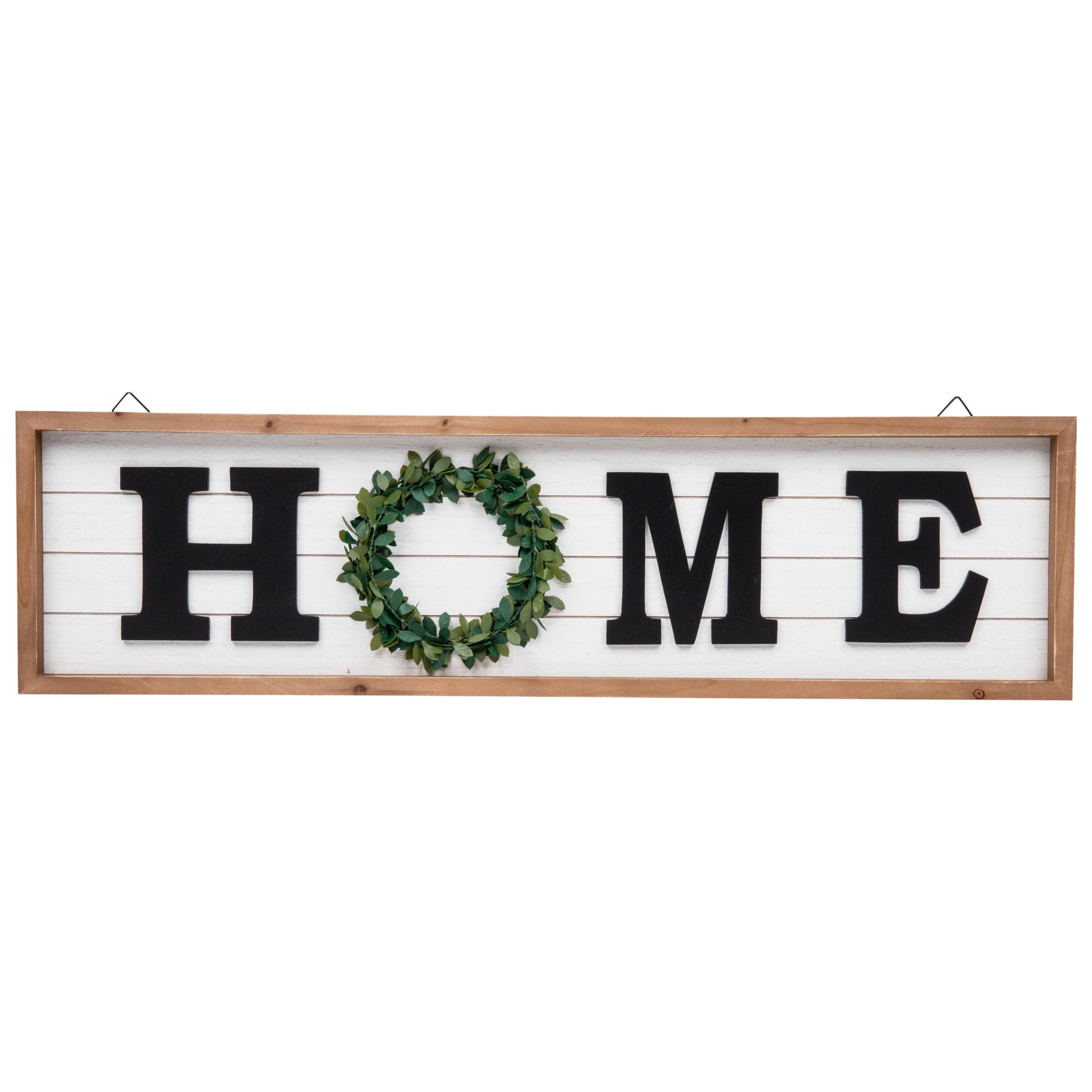 Rustic White and Black Wood Home Sign with Wreath