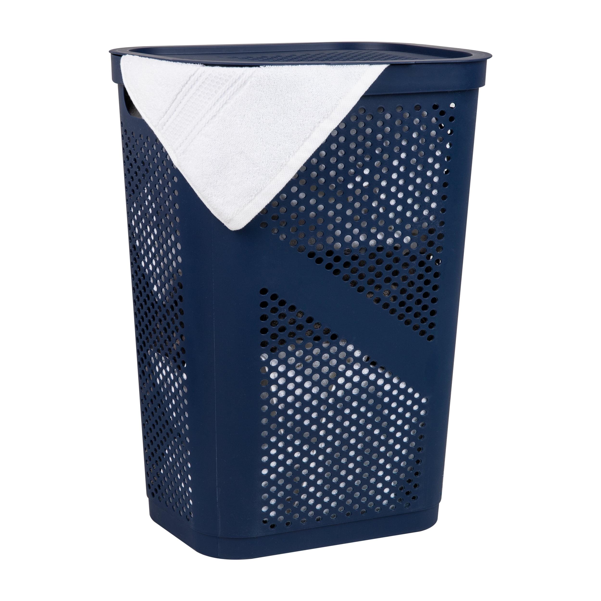 Mind Reader Large Hinged Lid Laundry Hamper, Navy