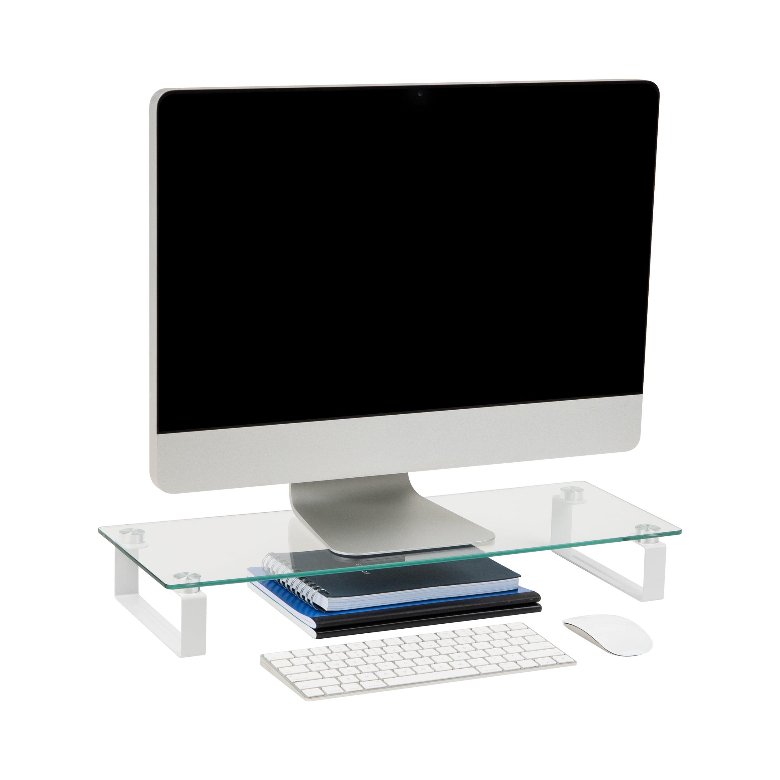 Mind Reader Mind Reader Monitor Stand, Contemporary, Desktop Organizer, Laptop Riser, Office, Glass, 22"L x 8.25"W x 3"H, Clear