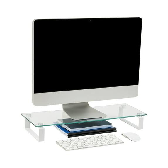 Mind Reader Mind Reader Monitor Stand, Contemporary, Desktop Organizer, Laptop Riser, Office, Glass, 22"L x 8.25"W x 3"H, Clear
