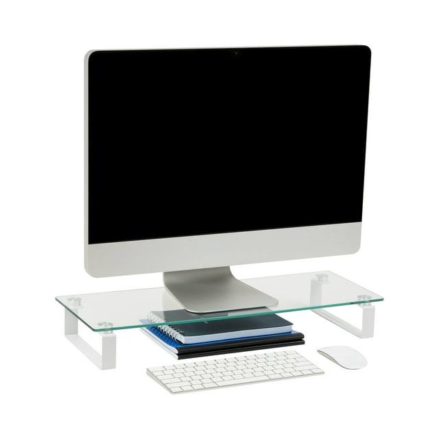 Mind Reader Mind Reader Monitor Stand, Contemporary, Desktop Organizer, Laptop Riser, Office, Glass, 22"L x 8.25"W x 3"H, Clear