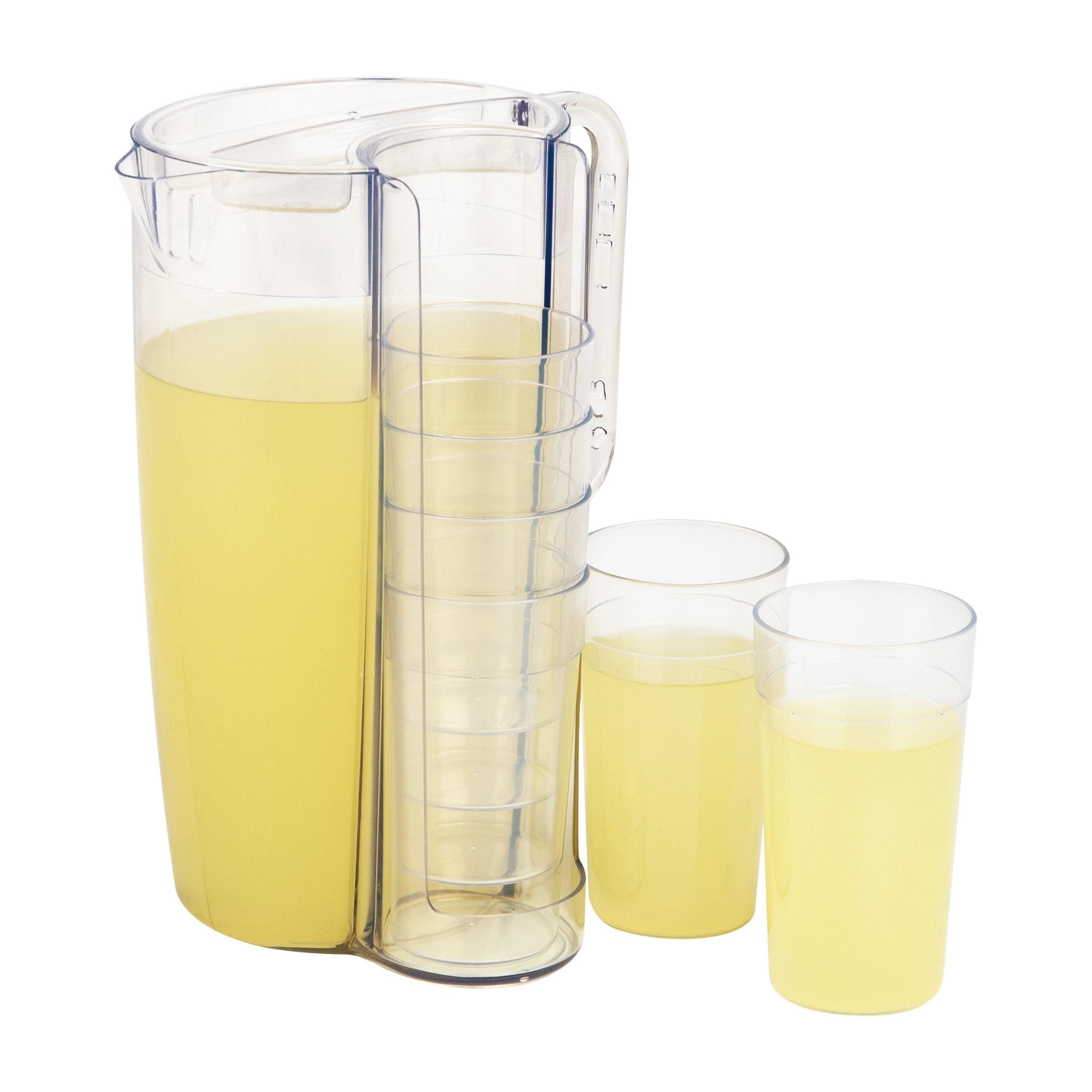 Mind Reader Pitcher and Cup Set, 8 Cups, Drink Pitcher with Lid, Glass Storage, Serving Set, 6.5"L x 6.5"W x 10.5"H, Clear