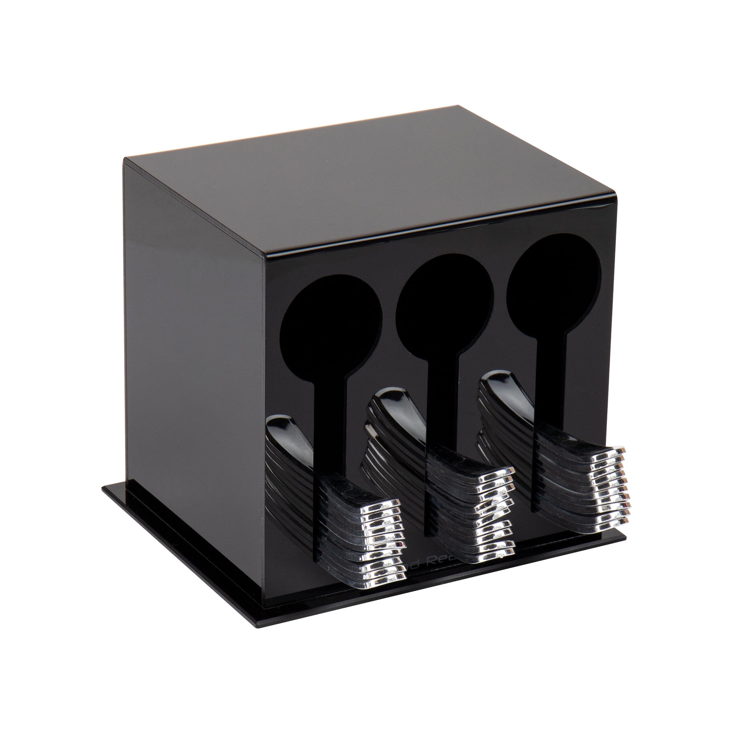 Black 3-Compartment Plastic Utensil Dispenser