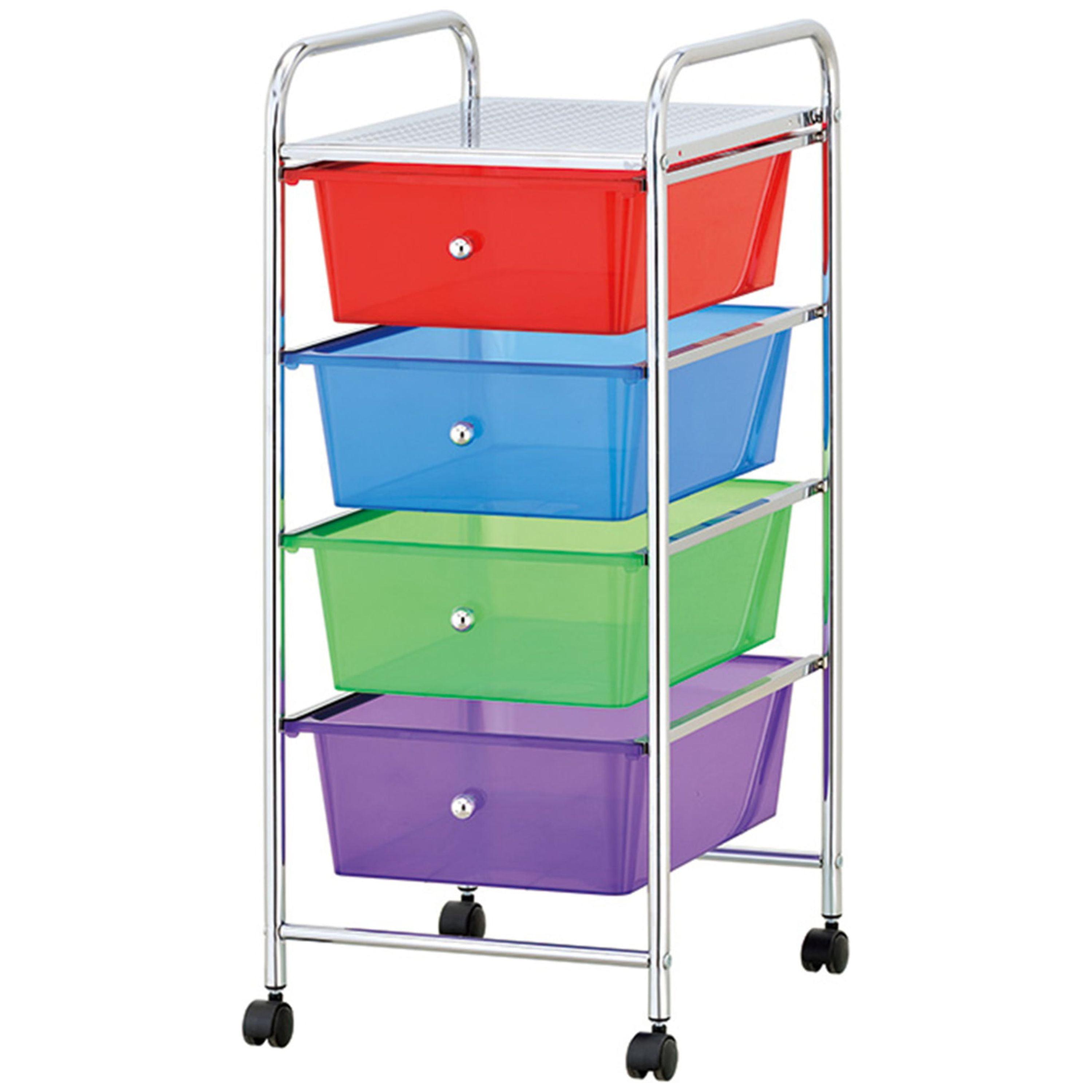 Multi-Color Plastic and Steel 4-Drawer Rolling Utility Cart