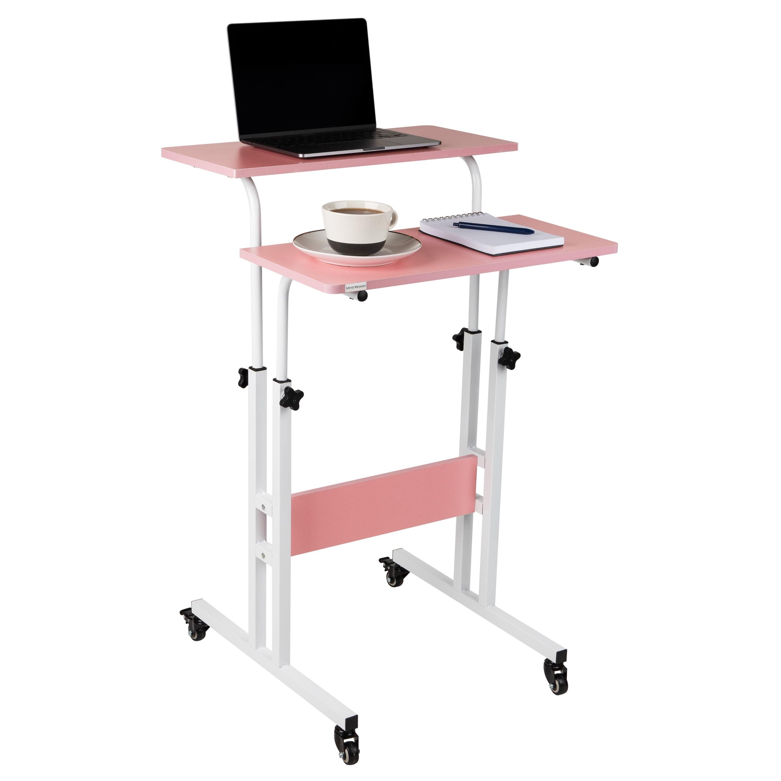 Chic Pink Adjustable Height Wood Standing Desk with Keyboard Tray