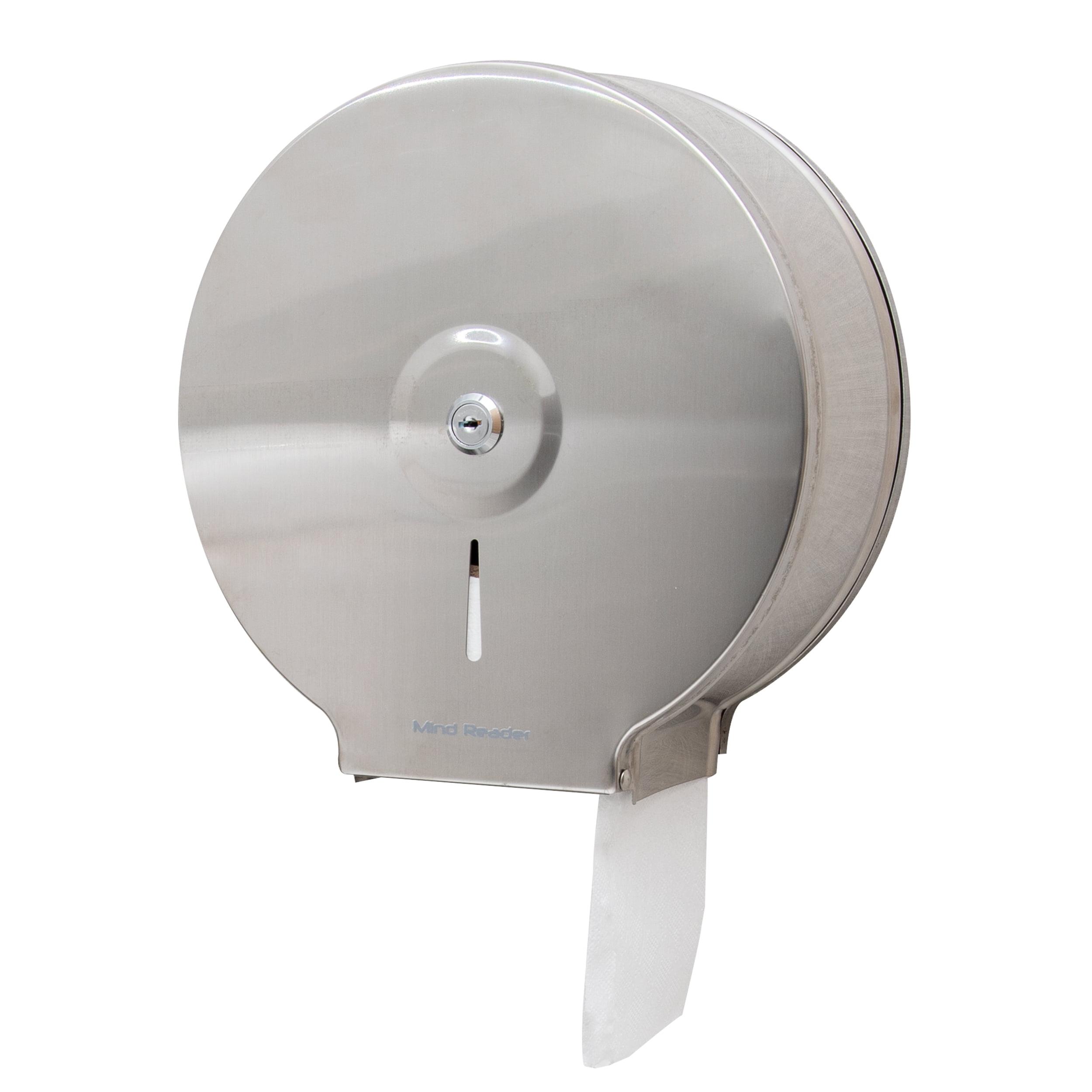 Mind Reader Toilet Paper Dispenser, Wall Mount, Lock with Key, Restroom, Stainless Steel, 10"L x 10.25"W x 4.5"H