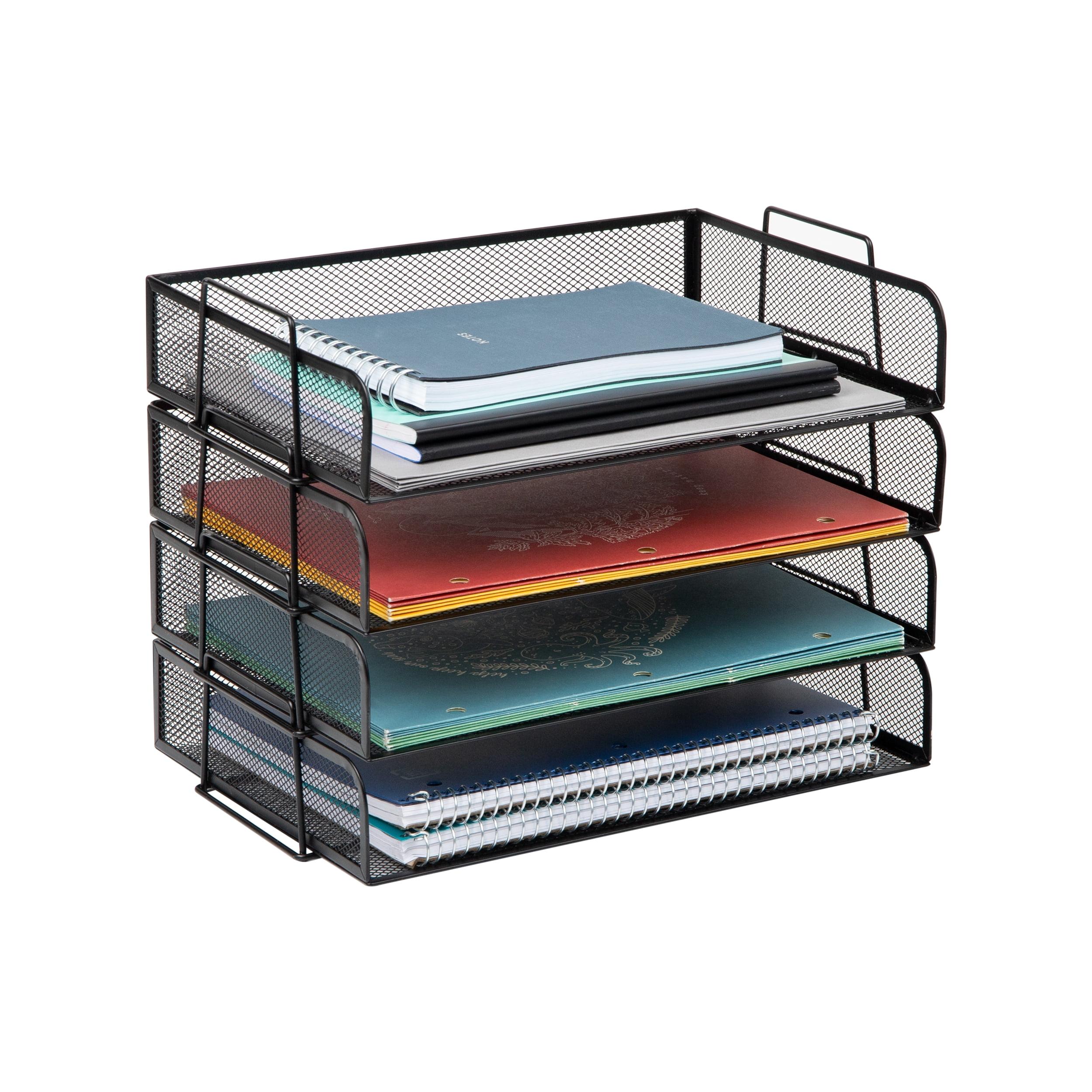 Mind Reader Stackable Paper Tray, Desktop Organizer, File Storage, Office, Metal Mesh, 14"L x 9.75"W x 11.25"H, 4 Pieces