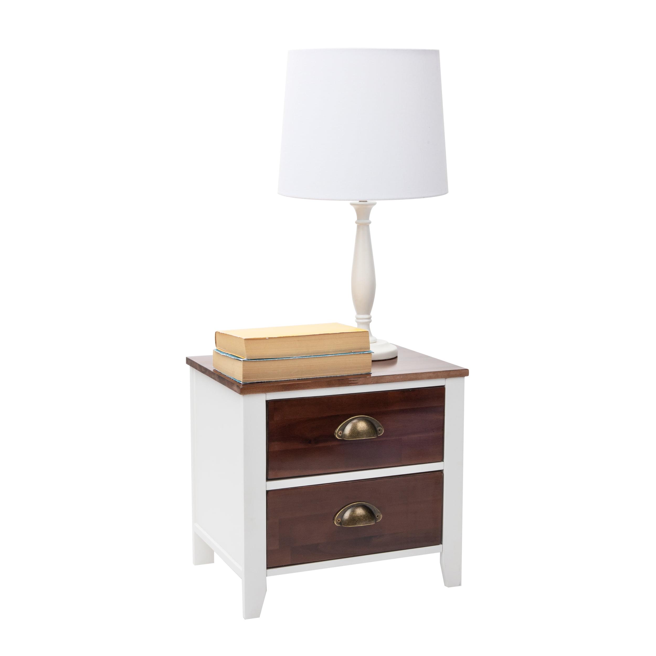 Compact White and Brown Wood 2-Drawer Nightstand