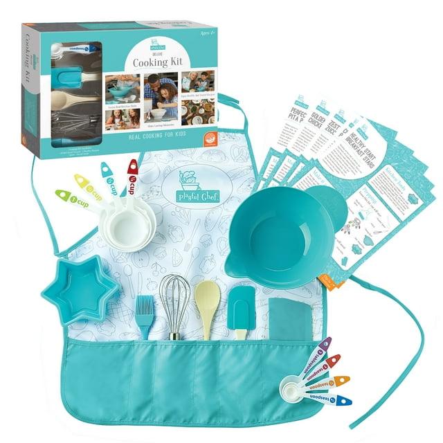 MindWare Playful Chef: Deluxe Kid-Sized Utensils Cooking Set with Apron for Kids – Ages 4 & up – 23 piece set