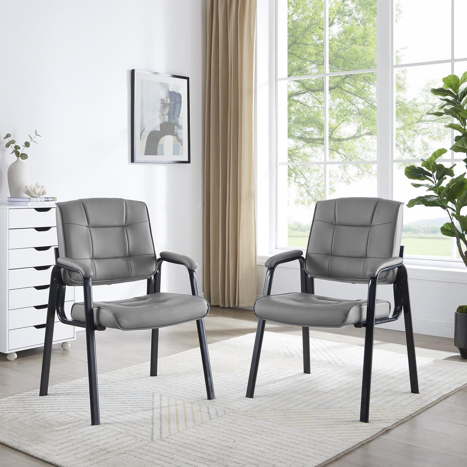 Gray Faux Leather Executive Office Guest Chairs with Metal Frame, Set of 2