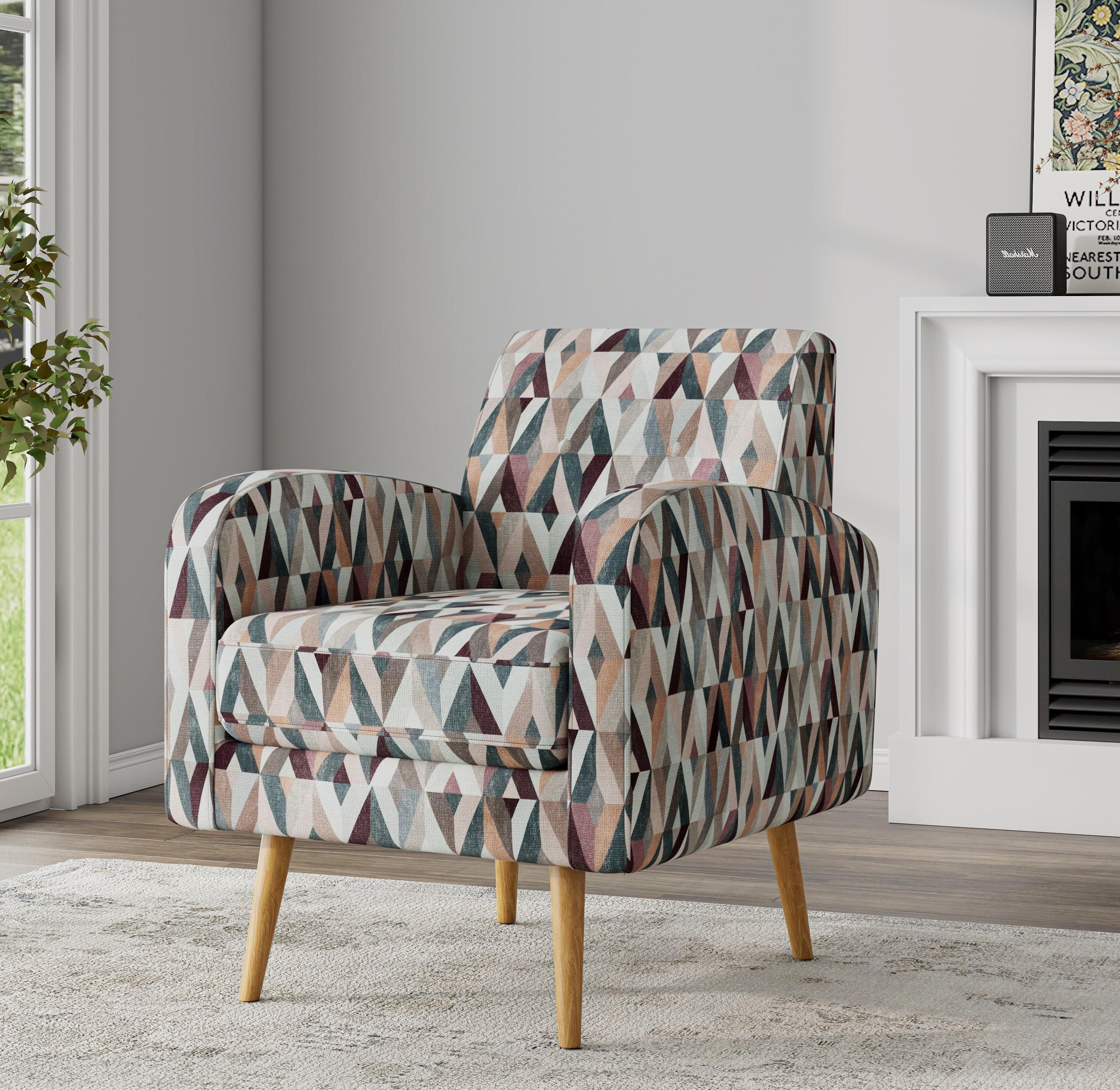 Homesvale Mindy Mid-Century Modern Armchair, Multi Red & Tan Prism Polyester Fabric, For Living Room