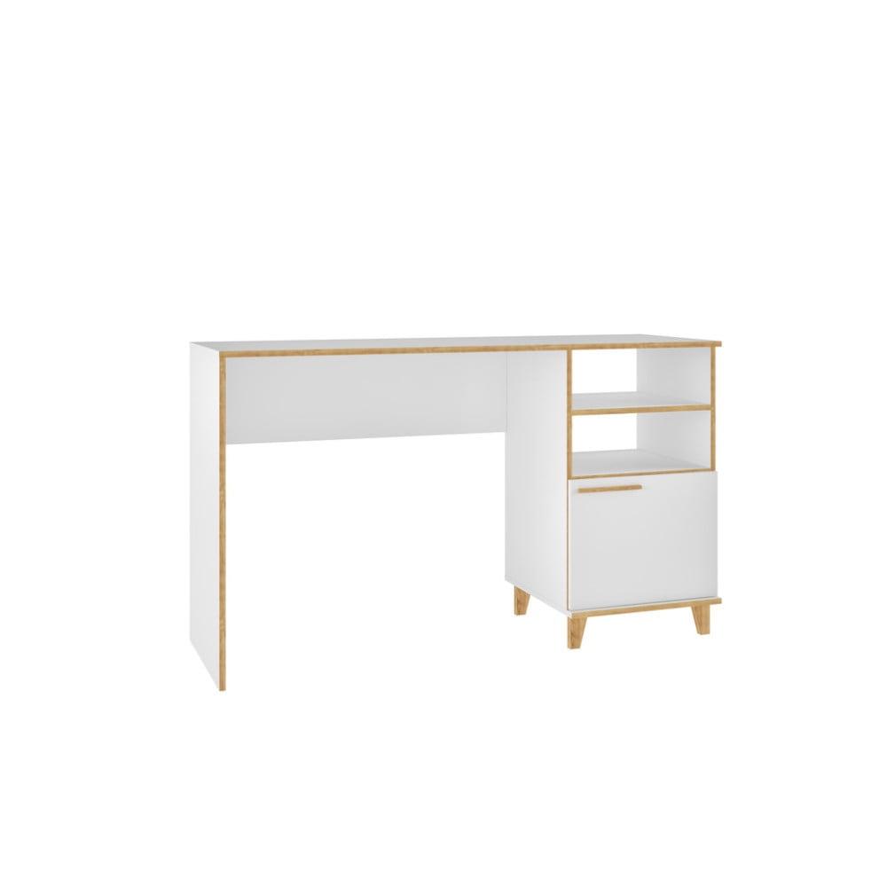 Manhattan Comfort Minetta 2 Shelf Mid Century Office Desk White: Modern Matte Finish, Enclosed Cabinet Storage