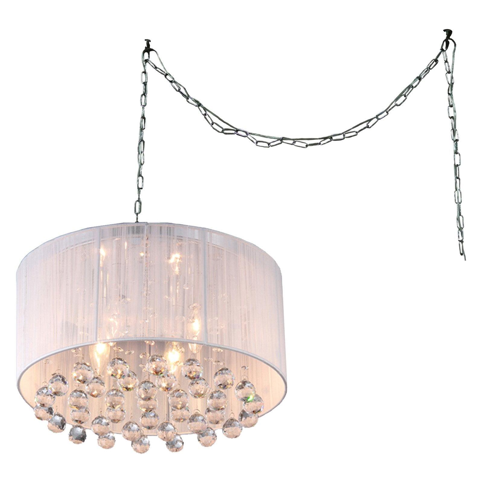 Mineya 16" Chrome Drum Pendant Light with Crystal Accents
