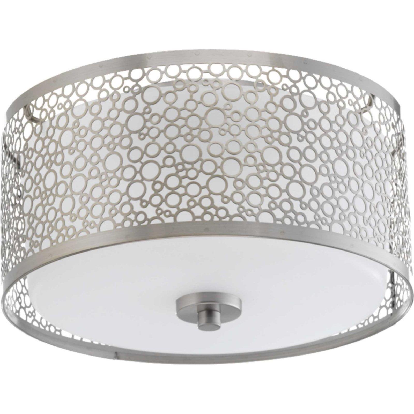 Progress Lighting Mingle 1-Light LED Flush Mount, Brushed Nickel, Etched Parchment Glass Shade