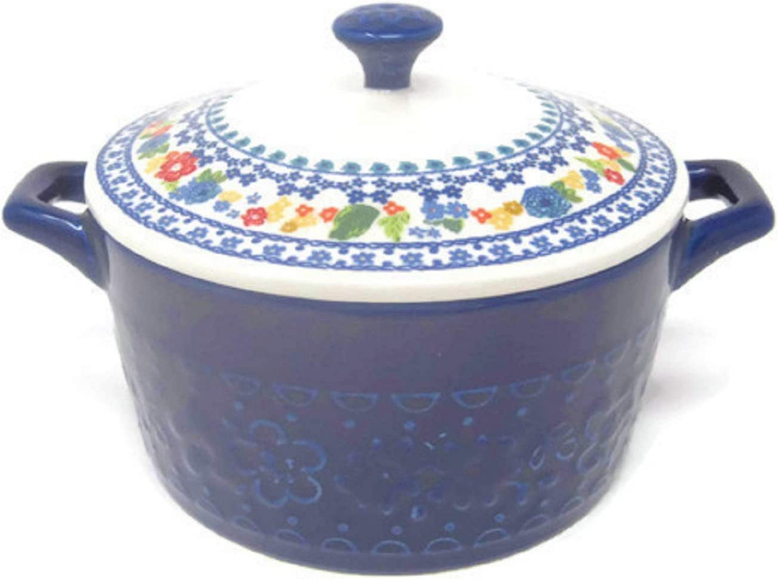 Cobalt Blue Floral Stoneware Mini Casserole with Lid