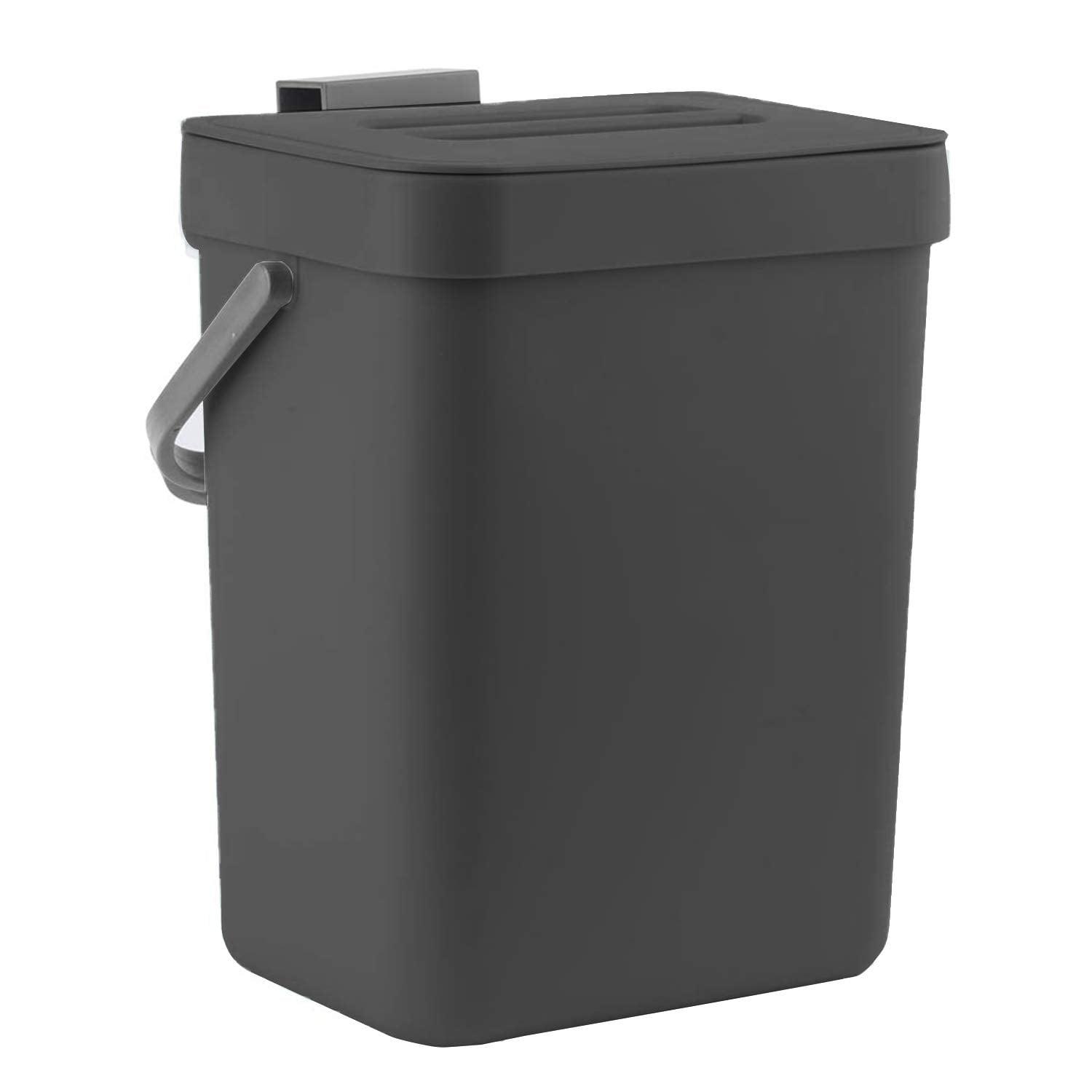 Compact Black Plastic Rectangular Office Trash Can with Lid