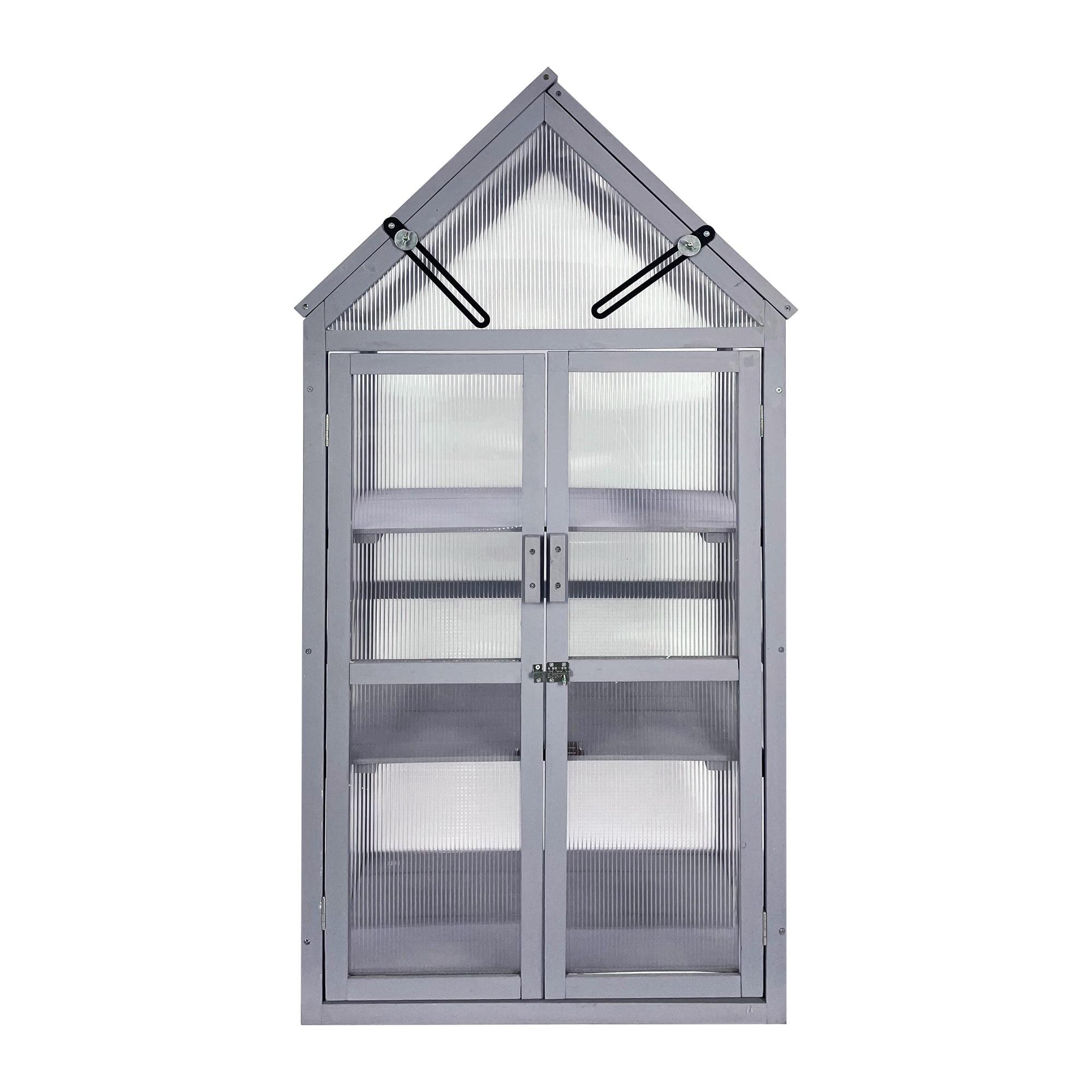 52.3" Gray Cedar and Metal Outdoor Mini Greenhouse