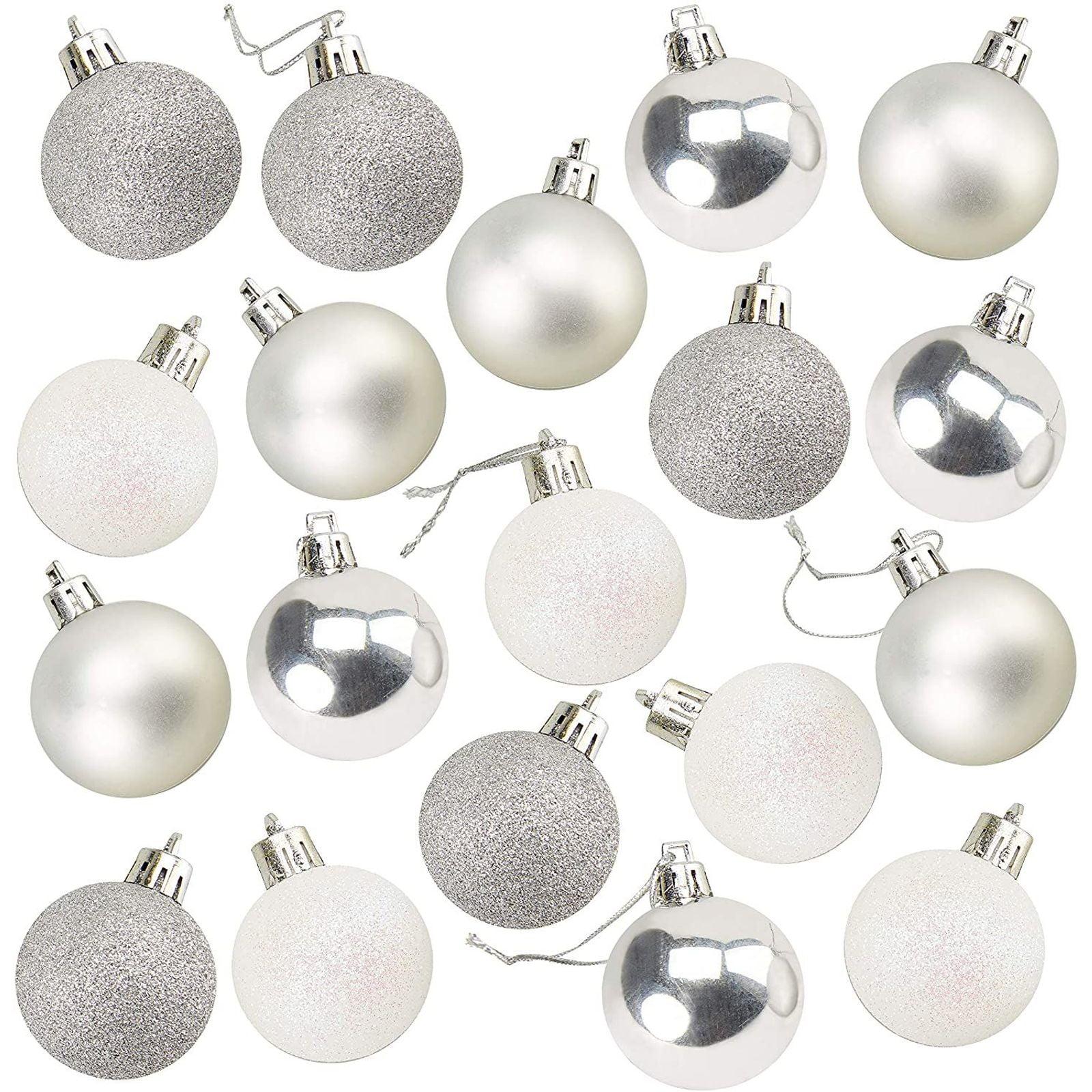 Mini Shatterproof Glitter Christmas Tree Ball Ornaments (Silver, White, 1.5 in, 48 Pack)