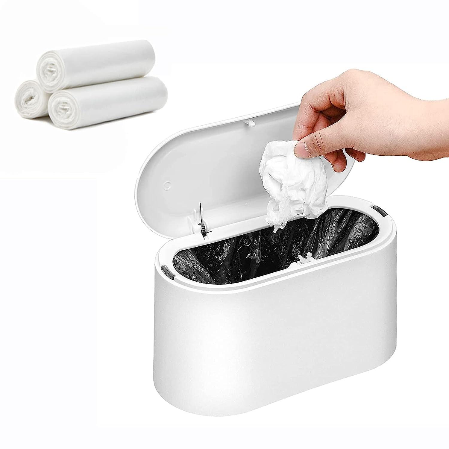 White Plastic Mini Desktop Trash Can with Lid