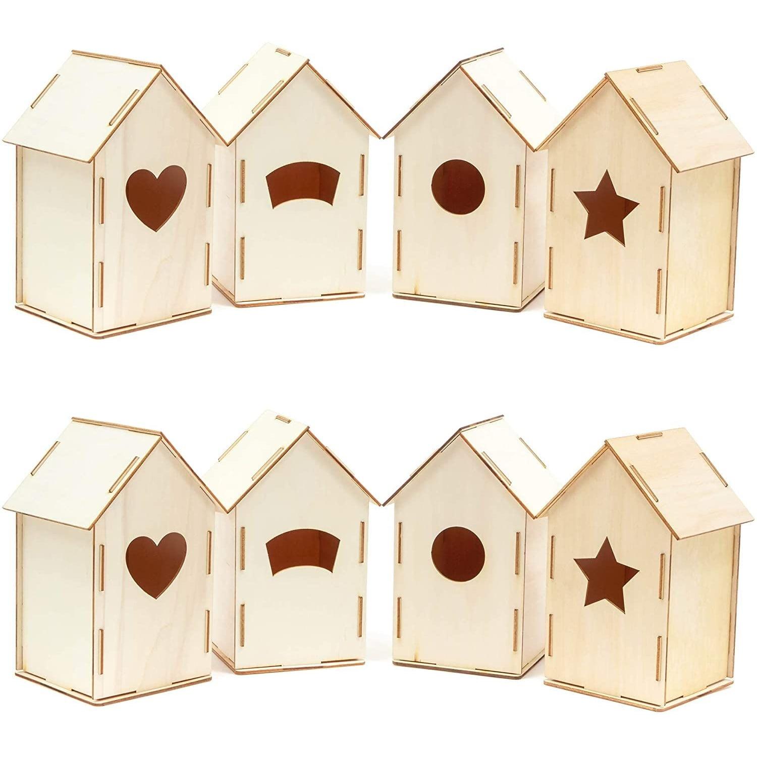 Bright Creations 8 Pack Mini Unfinished Wood DIY Birdhouse for Craft, Natural, 3.8 x 7 x 3.8 inch