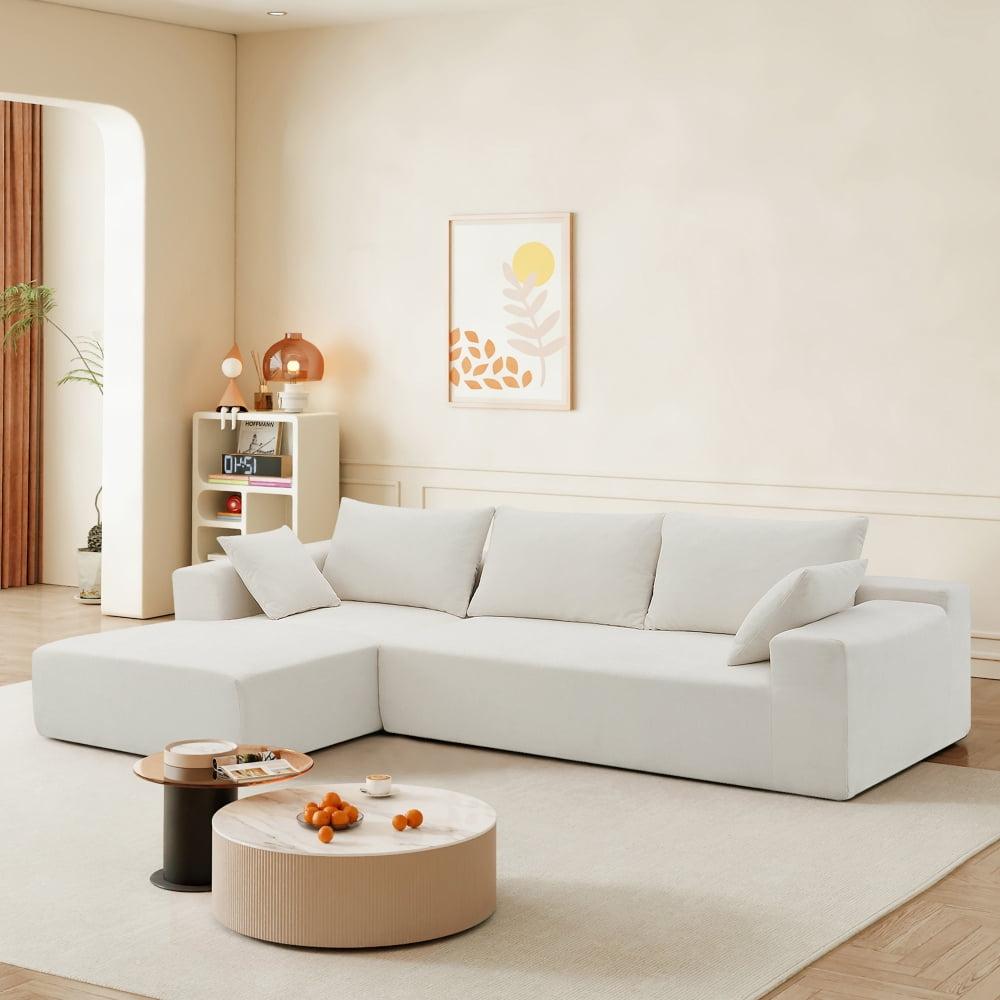 Minimalist Style L-Shape Modular Sectional Sofa Set, 2 Pcs Free Combination, Upholstered Compressed Sofa for Living Room, Bedroom, Salon, Cream