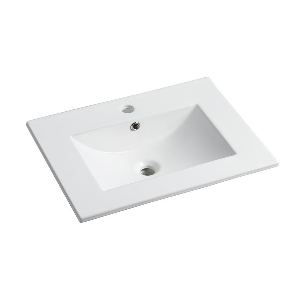 Miniyam 24" White Ceramic Drop-In Bathroom Sink