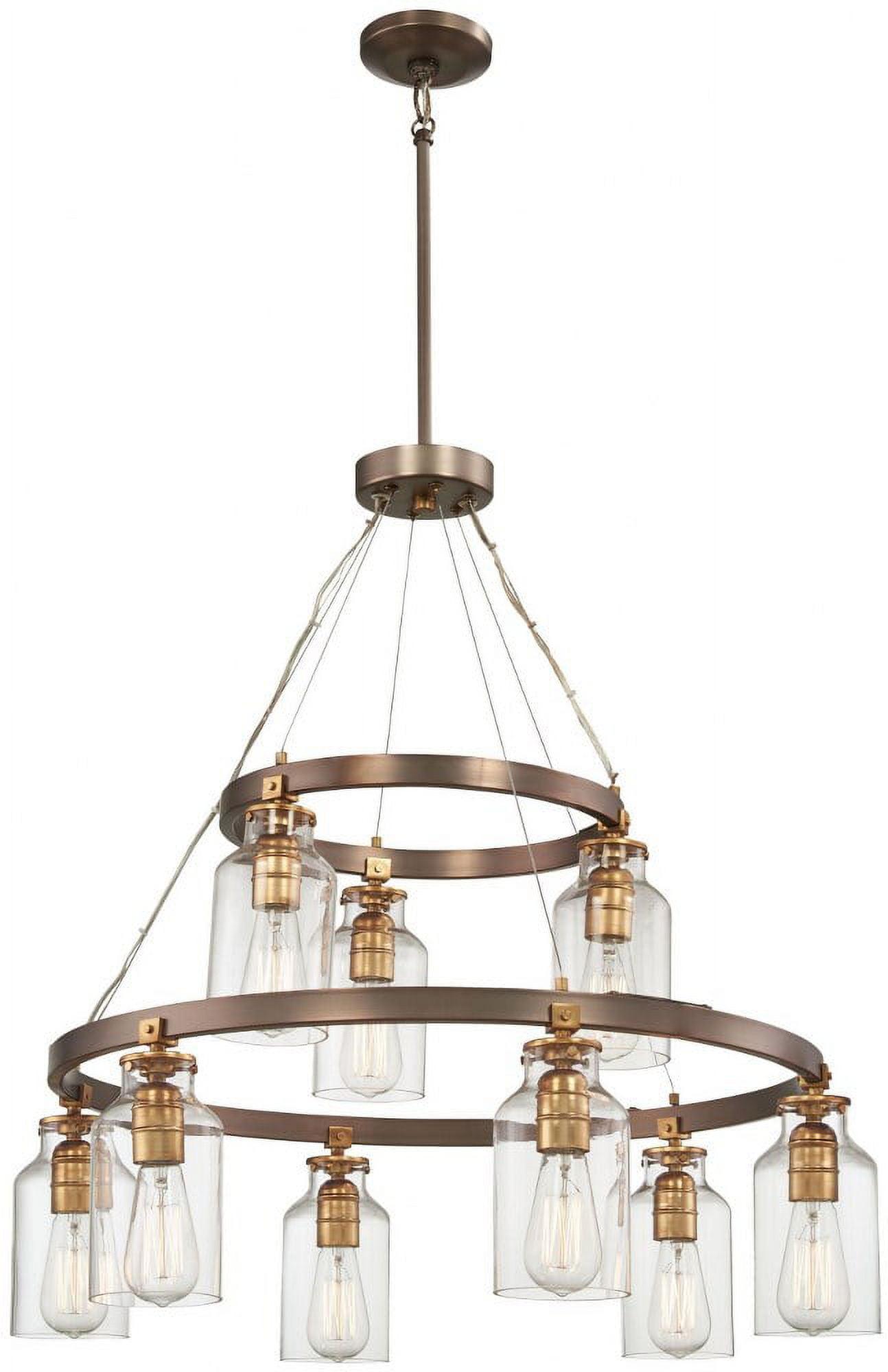 Harvard Court Bronze and Gold 9-Light Chandelier with Clear Glass