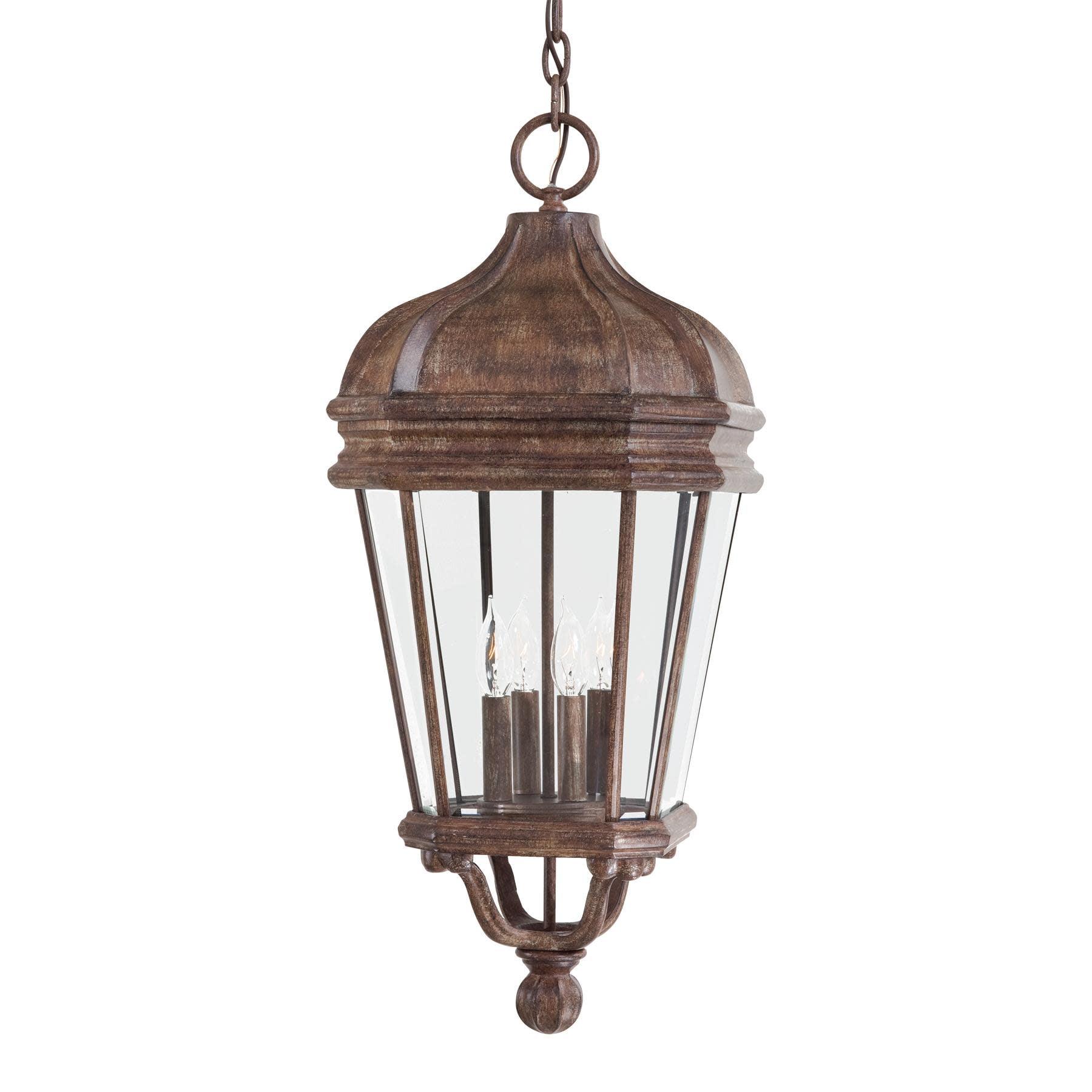 Minka Lavery Rustic Outdoor Hanging Light Fixture Vintage Rust Damp Rated 29" Beveled Clear Glass for Post Exterior Porch Patio