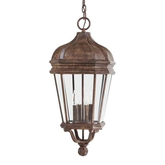 Minka Lavery Rustic Outdoor Hanging Light Fixture Vintage Rust Damp Rated 29" Beveled Clear Glass for Post Exterior Porch Patio